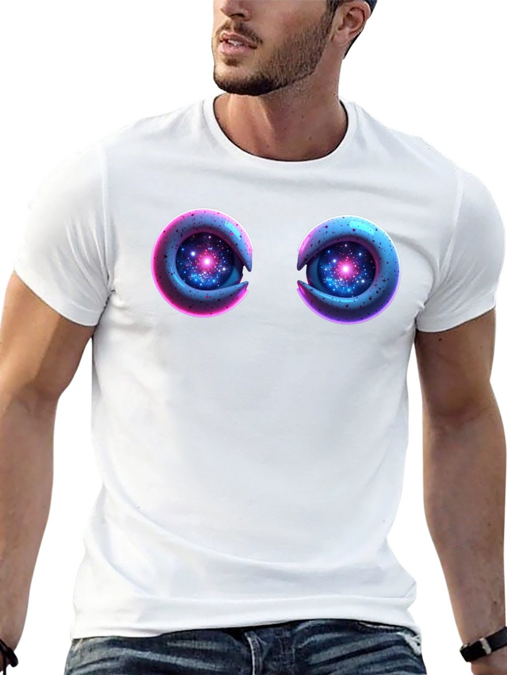Cosmic Eyes Black Graphic T-Shirt
