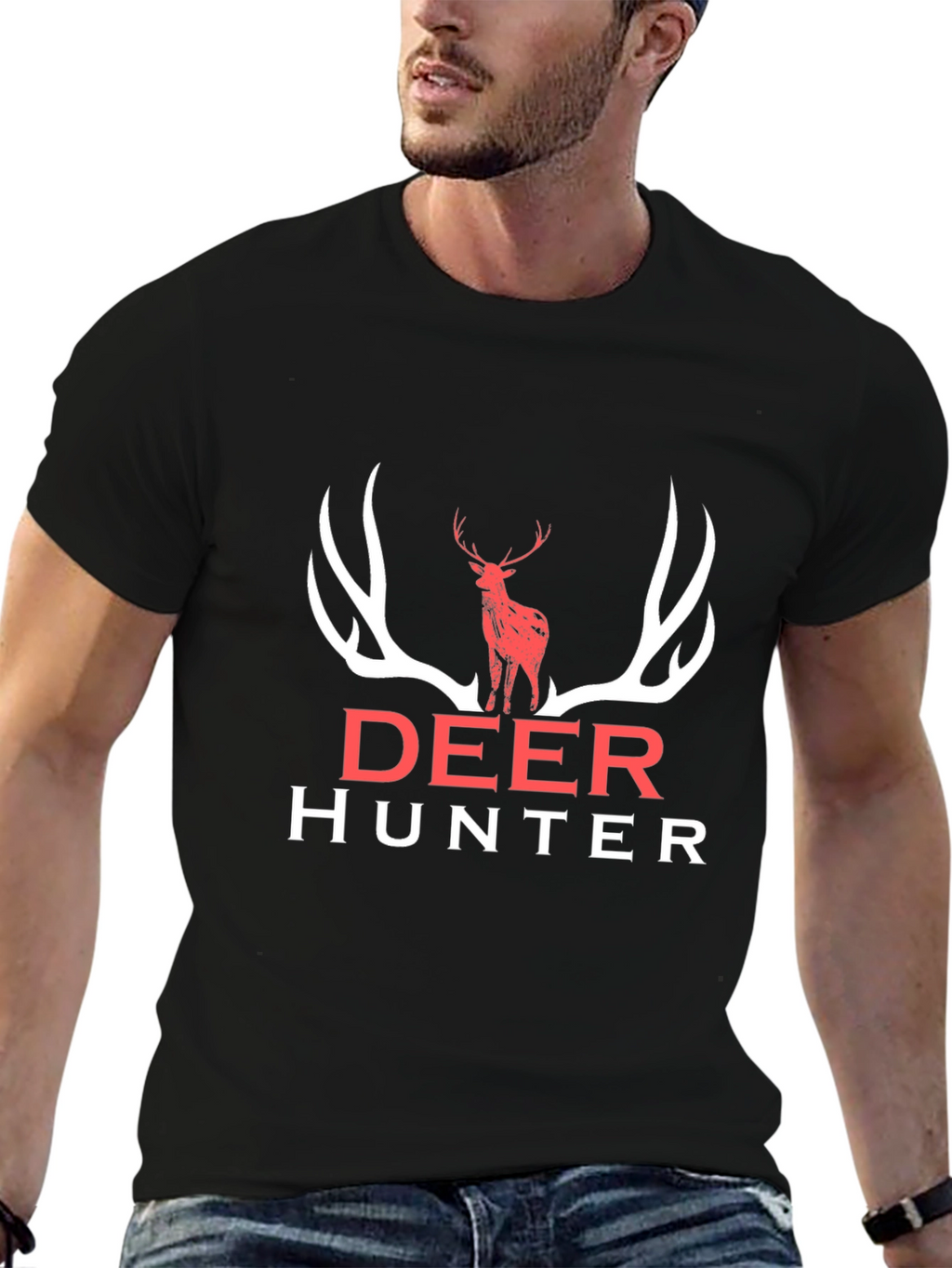 Deer Hunter Graphic Tee - Black Cotton Shirt