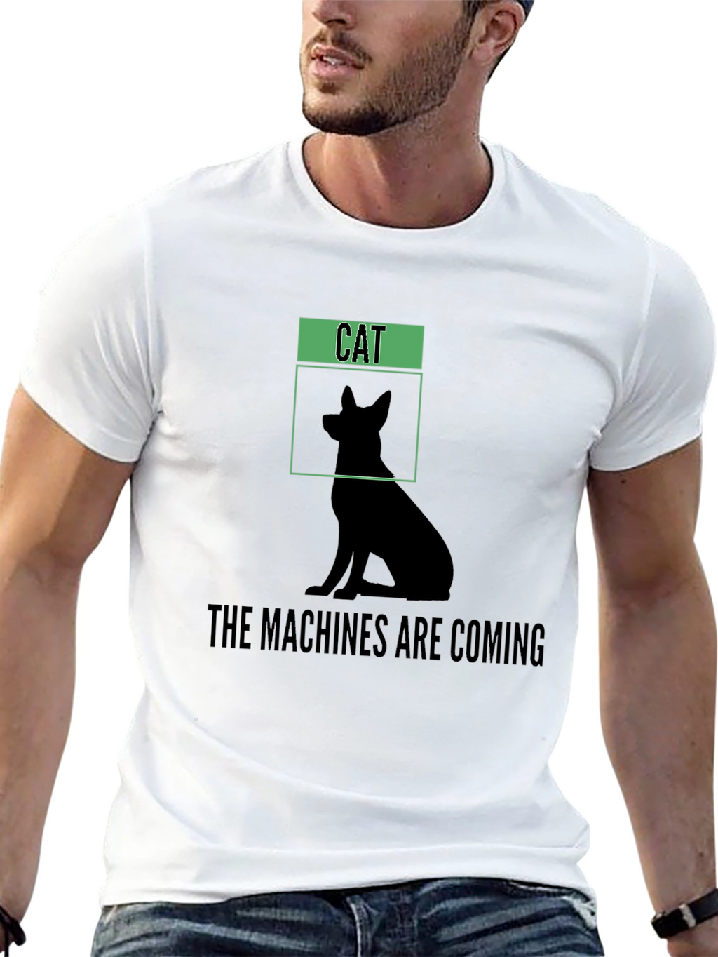 Humorous The Machines Are Coming Cat/Dog Silhouette T-Shirt
