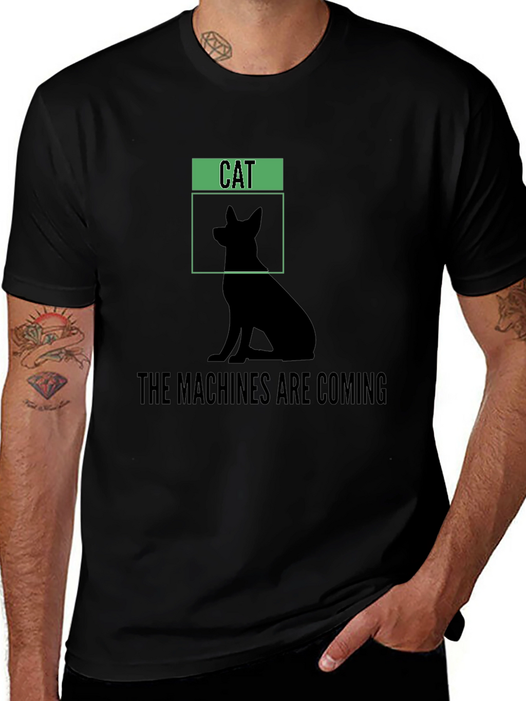 Humorous The Machines Are Coming Cat/Dog Silhouette T-Shirt