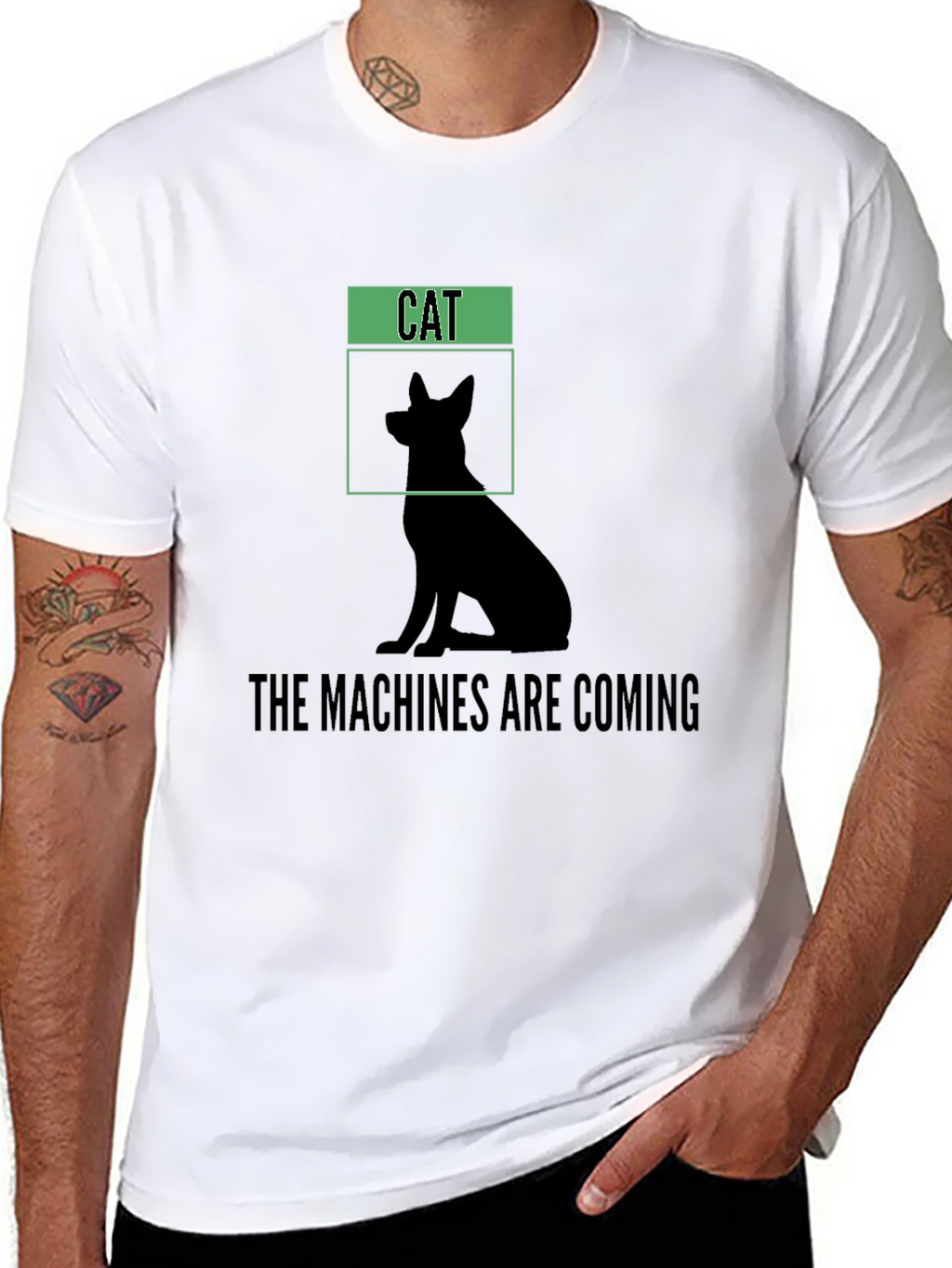Humorous The Machines Are Coming Cat/Dog Silhouette T-Shirt
