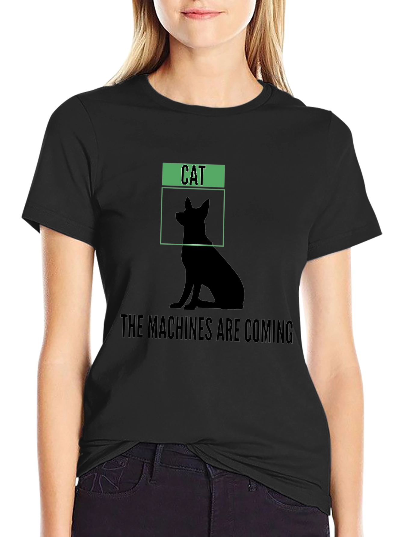 Humorous The Machines Are Coming Cat/Dog Silhouette T-Shirt