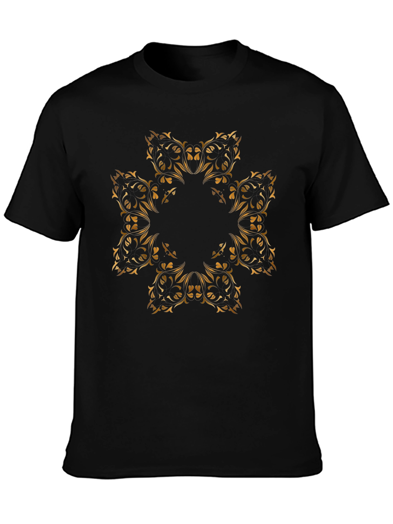 Elegant Floral Mandala Graphic Black T-Shirt