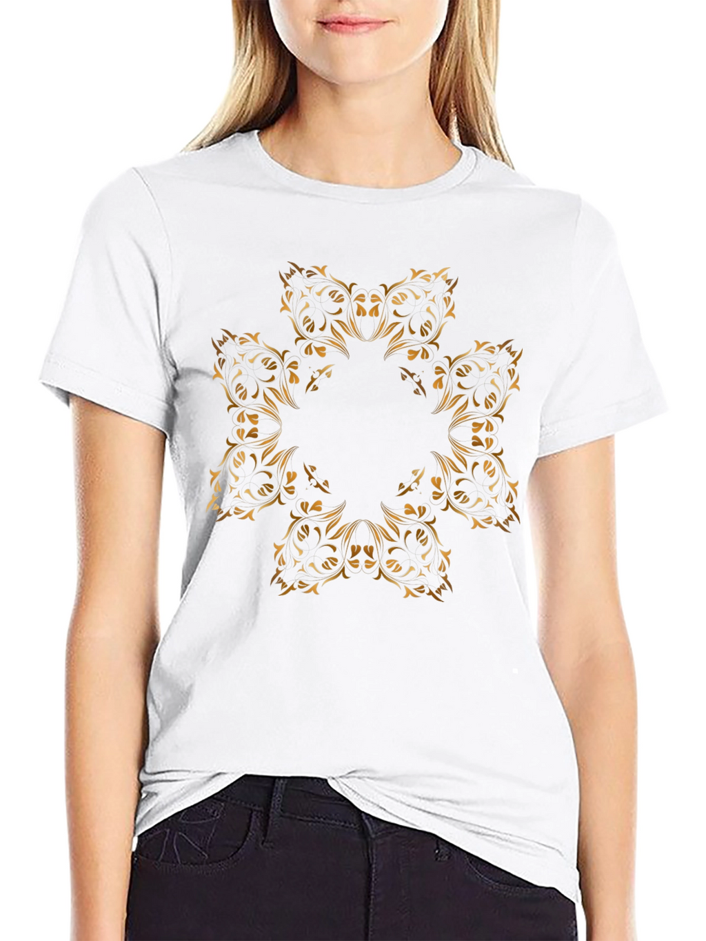 Elegant Floral Mandala Graphic Black T-Shirt