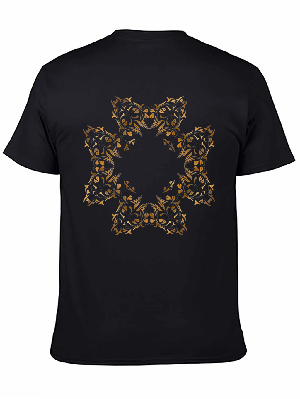 Elegant Floral Mandala Graphic Black T-Shirt