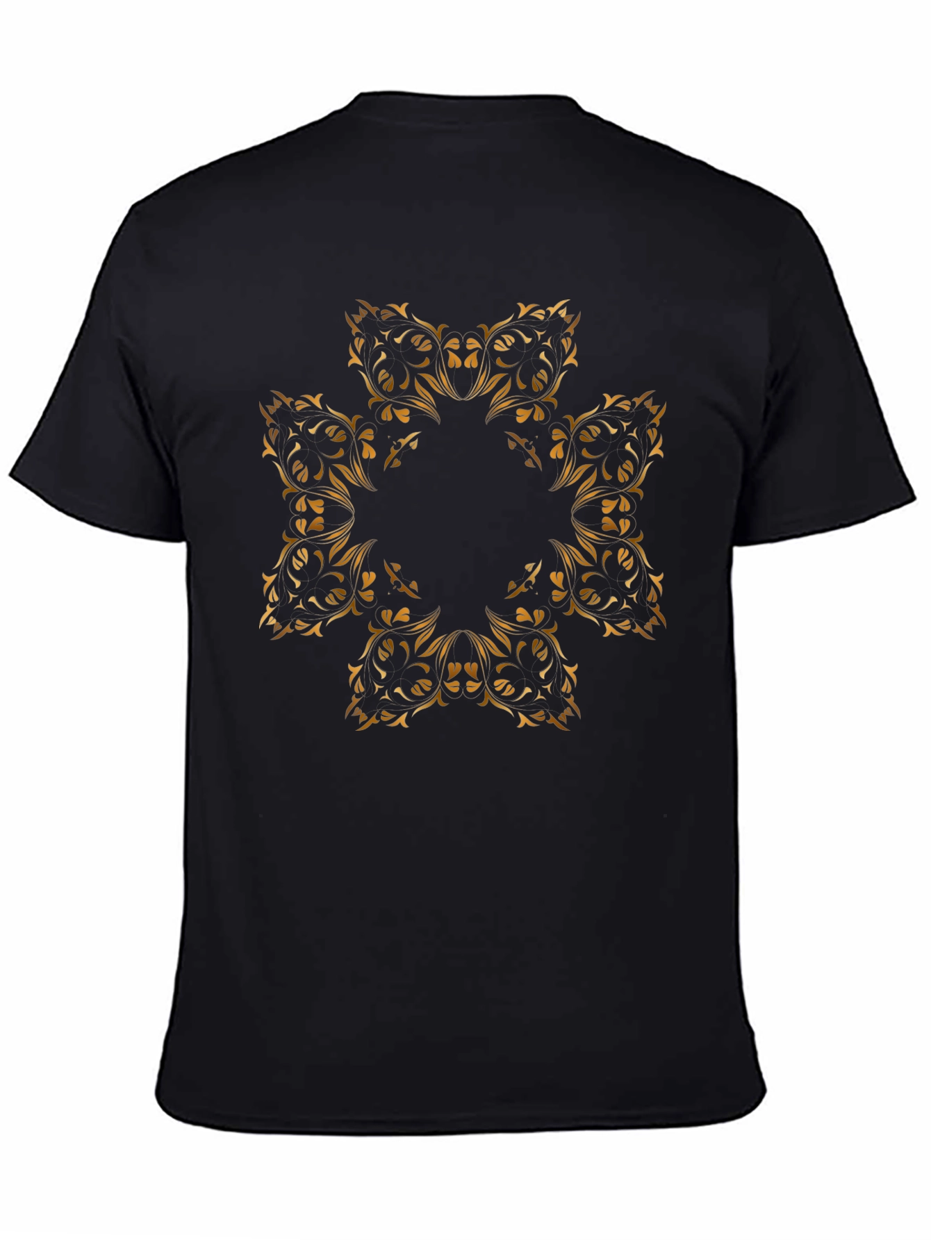 Elegant Floral Mandala Graphic Black T-Shirt