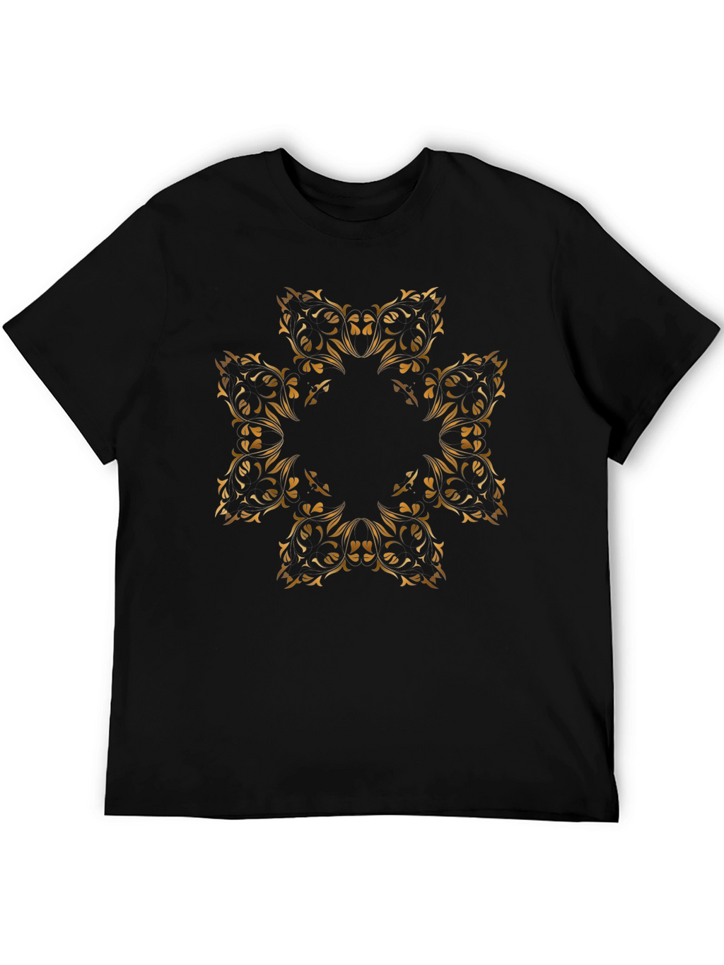 Elegant Floral Mandala Graphic Black T-Shirt