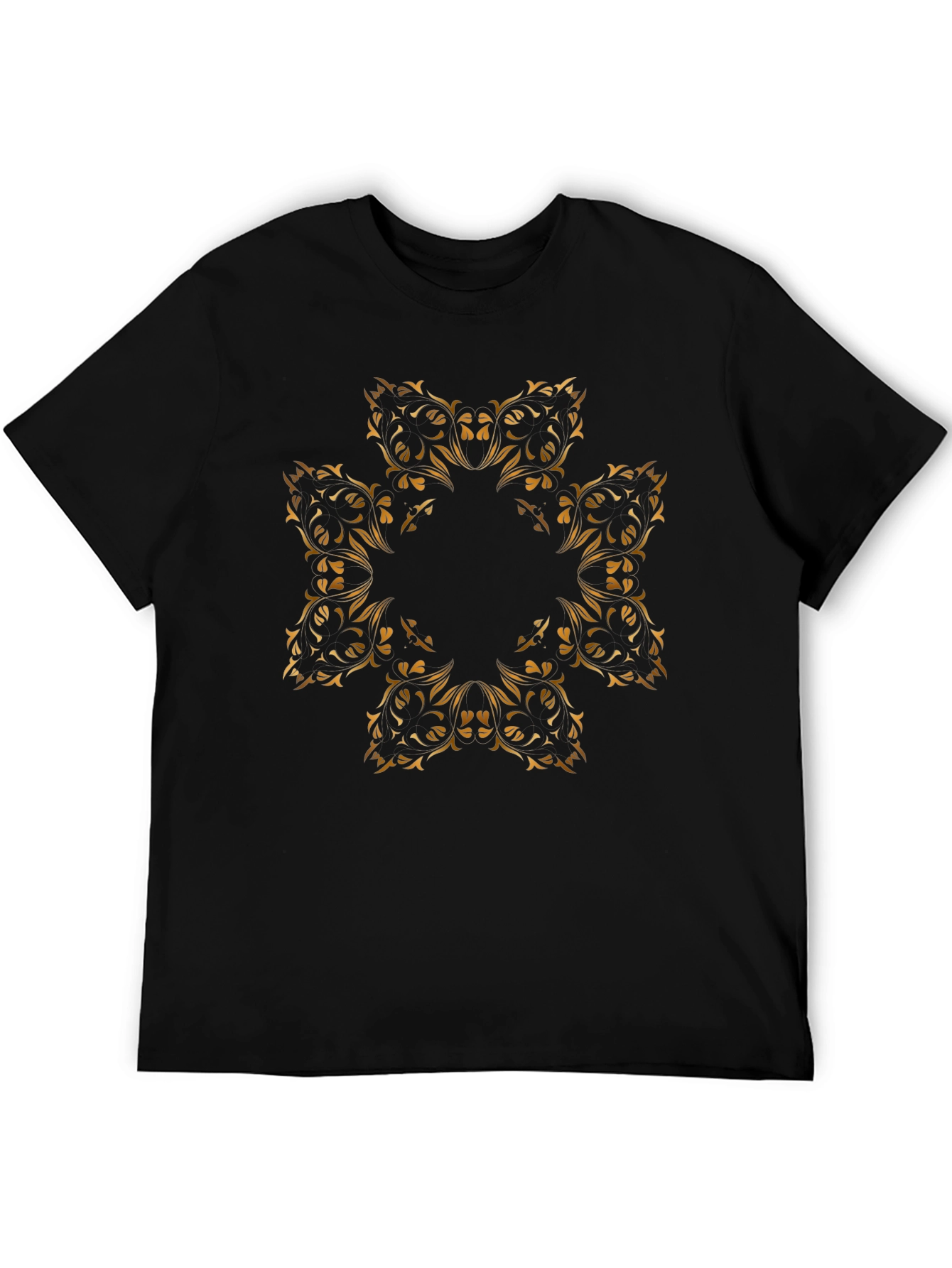 Elegant Floral Mandala Graphic Black T-Shirt