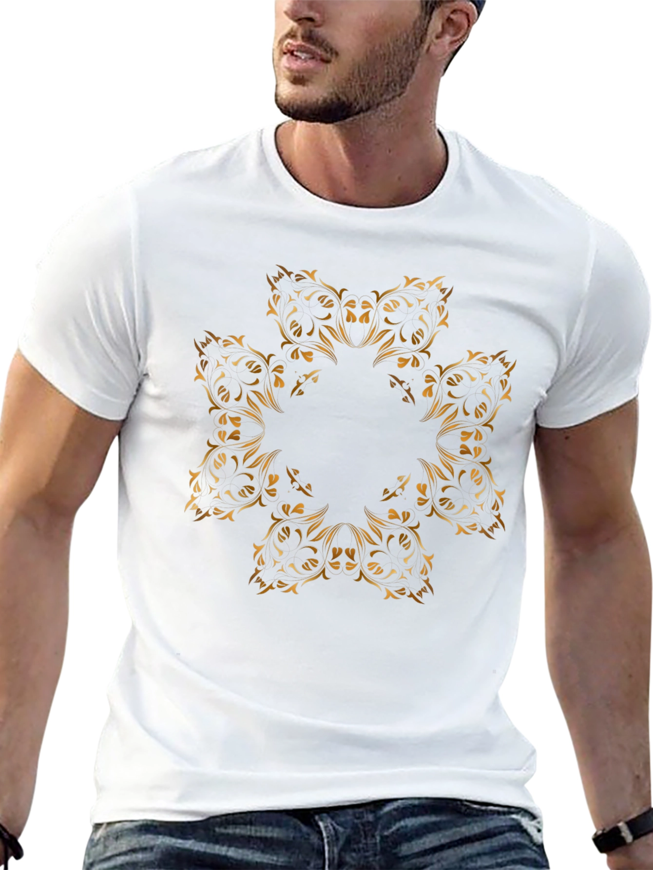 Elegant Floral Mandala Graphic Black T-Shirt