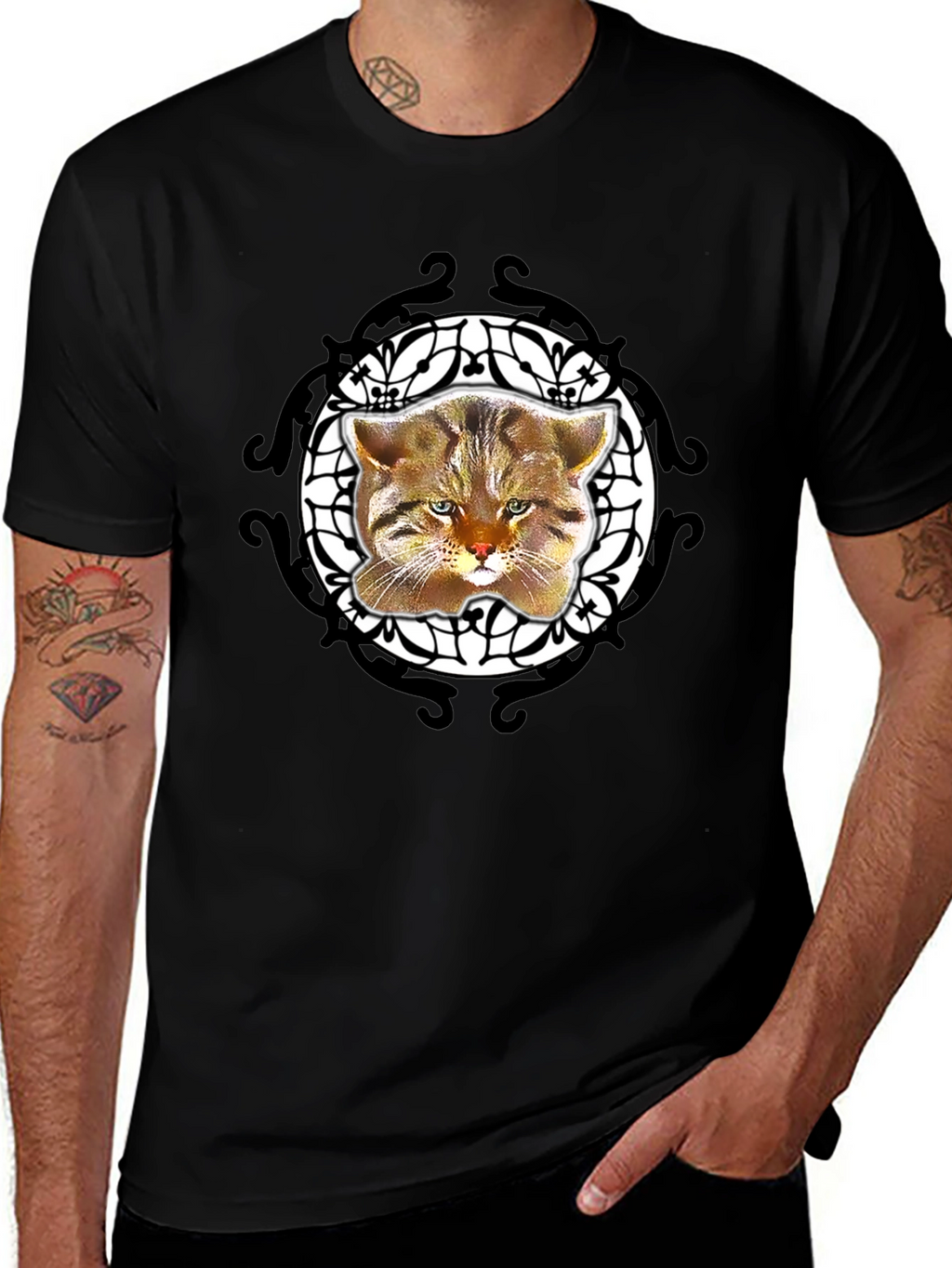 Cool Cat Graphic Tee - Black Crew Neck