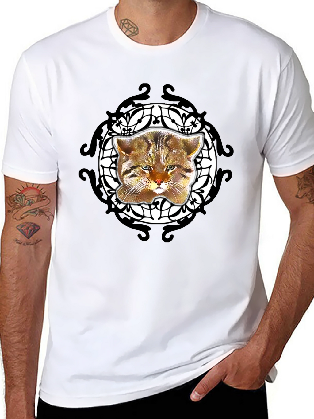 Cool Cat Graphic Tee - Black Crew Neck