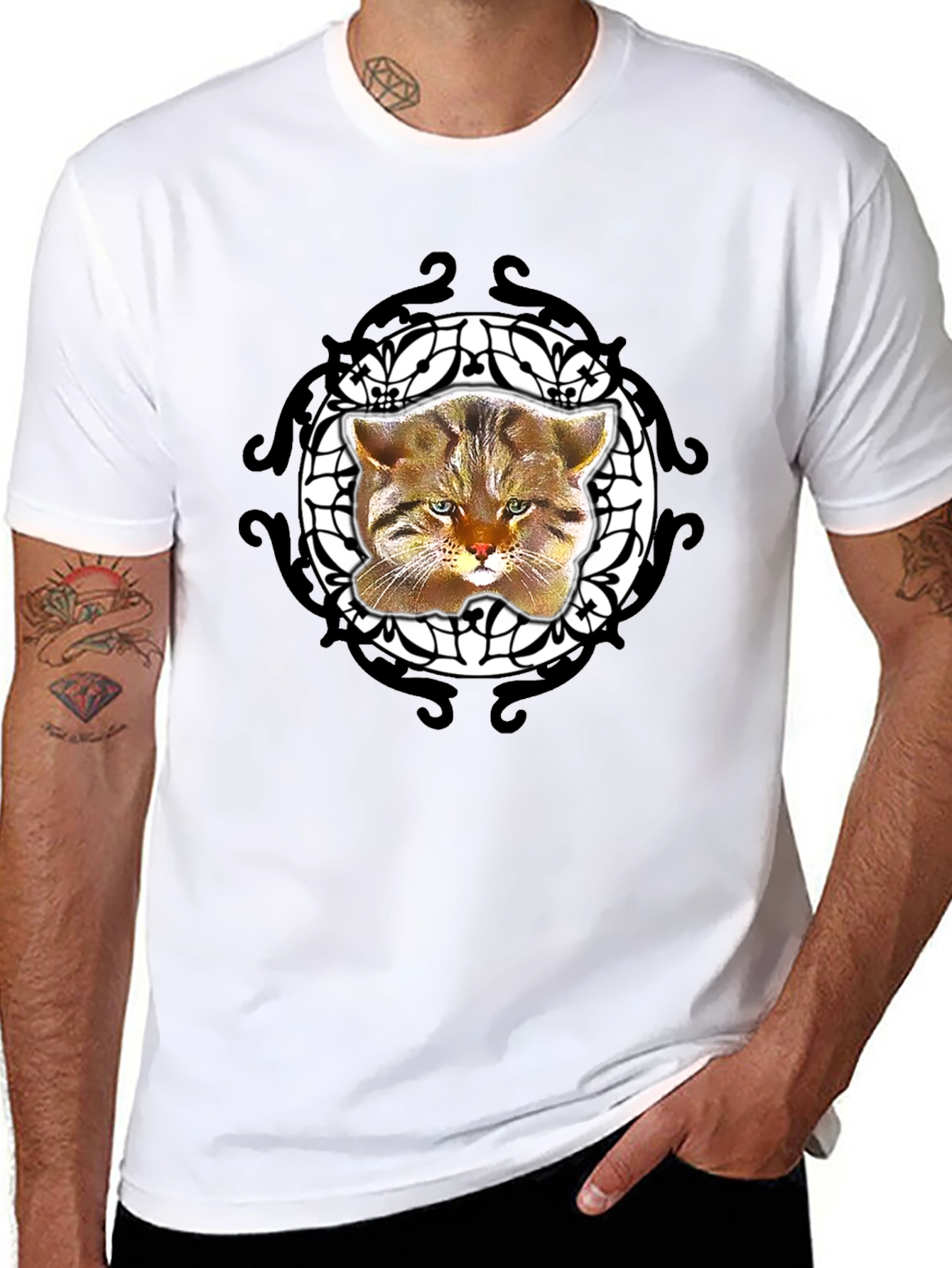 Cool Cat Graphic Tee - Black Crew Neck