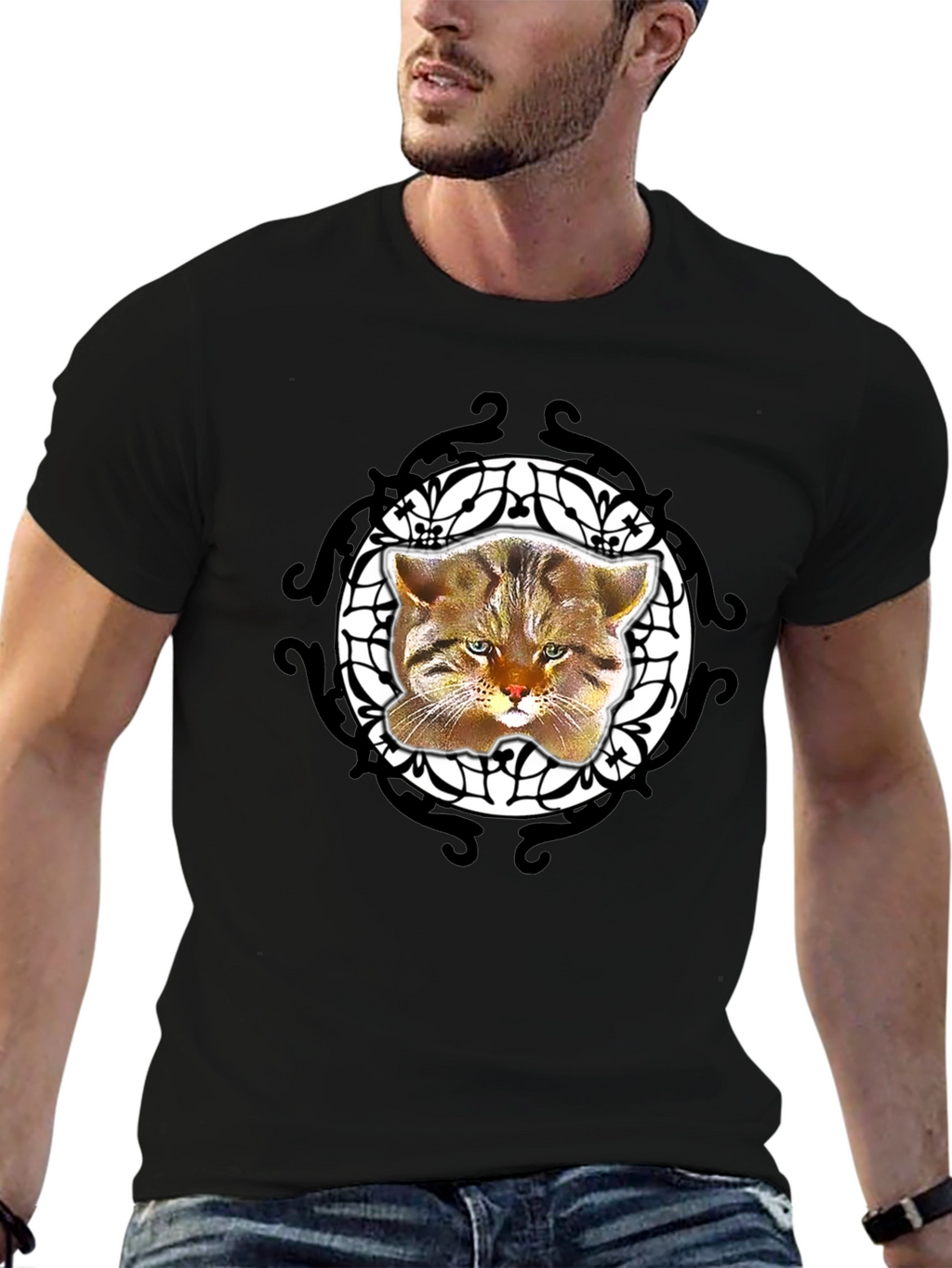 Cool Cat Graphic Tee - Black Crew Neck