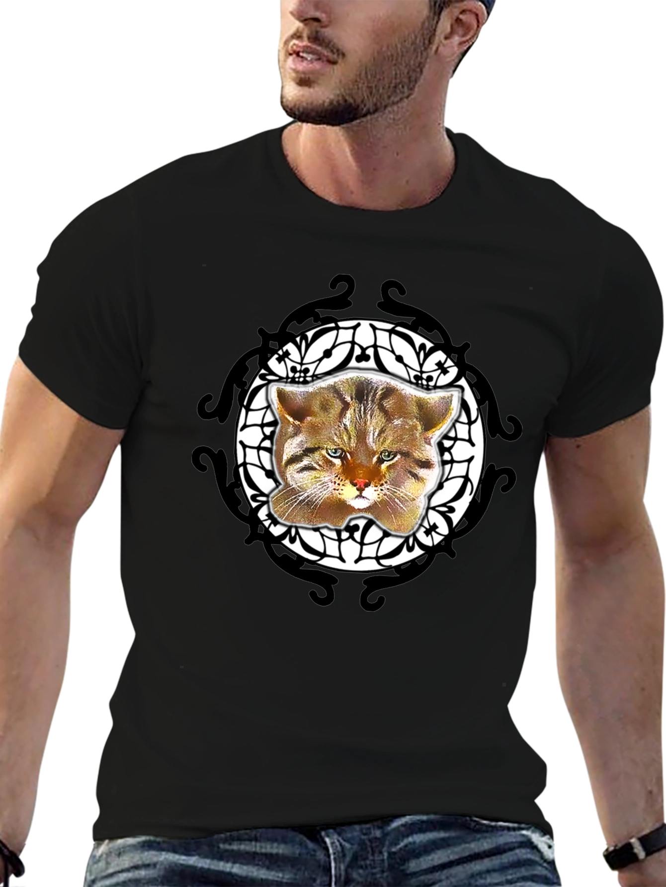 Cool Cat Graphic Tee - Black Crew Neck