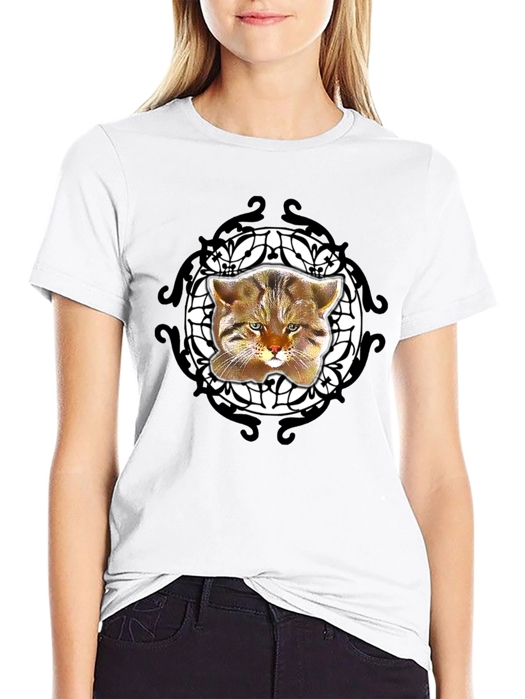 Cool Cat Graphic Tee - Black Crew Neck