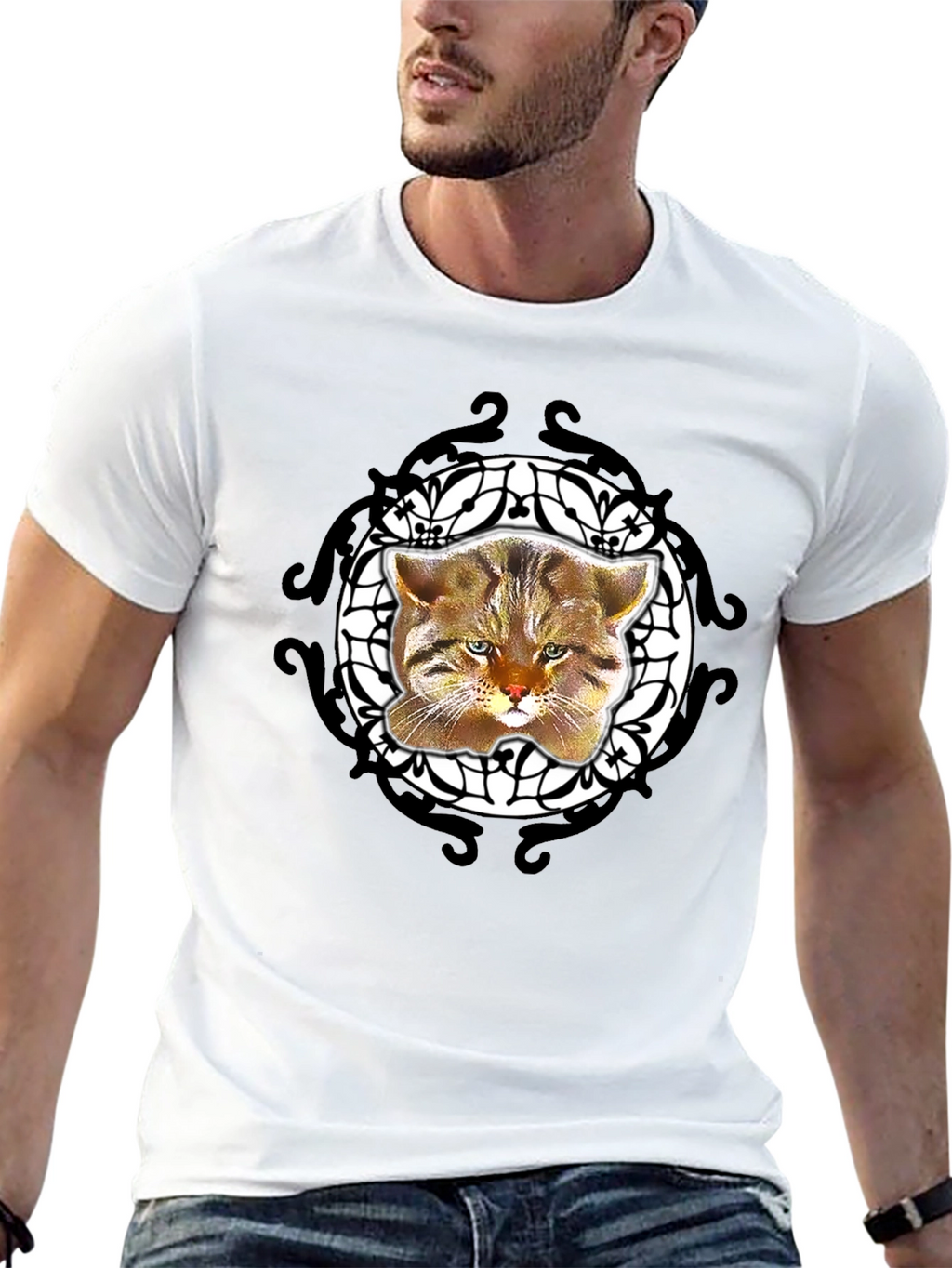 Cool Cat Graphic Tee - Black Crew Neck