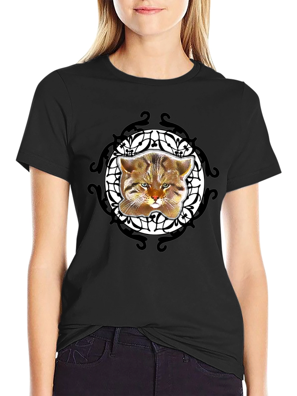 Cool Cat Graphic Tee - Black Crew Neck