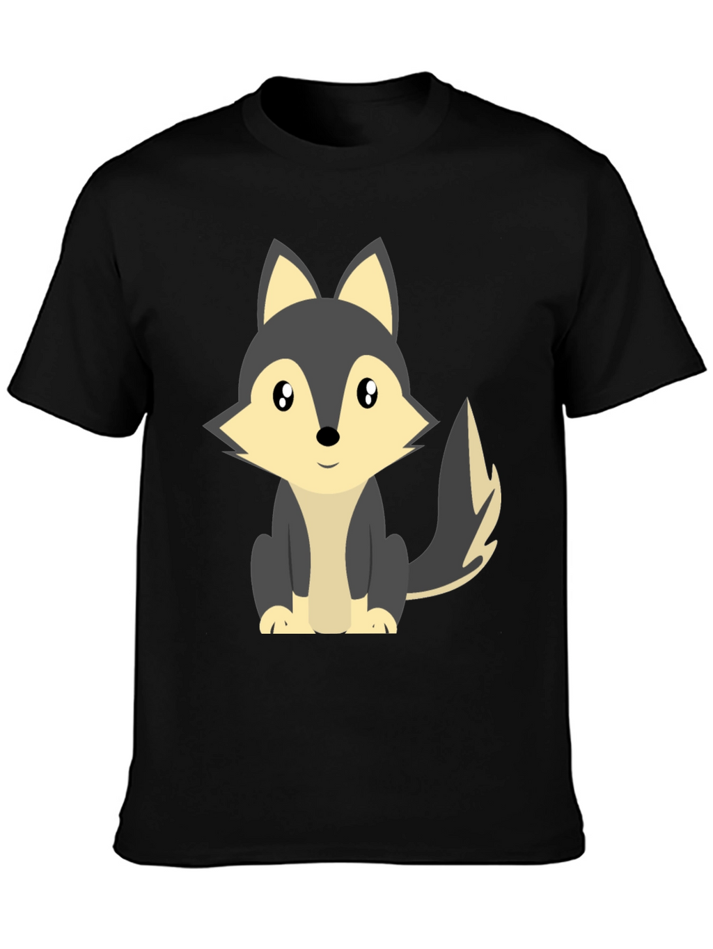 Cute Cartoon Wolf Graphic Tee - Black