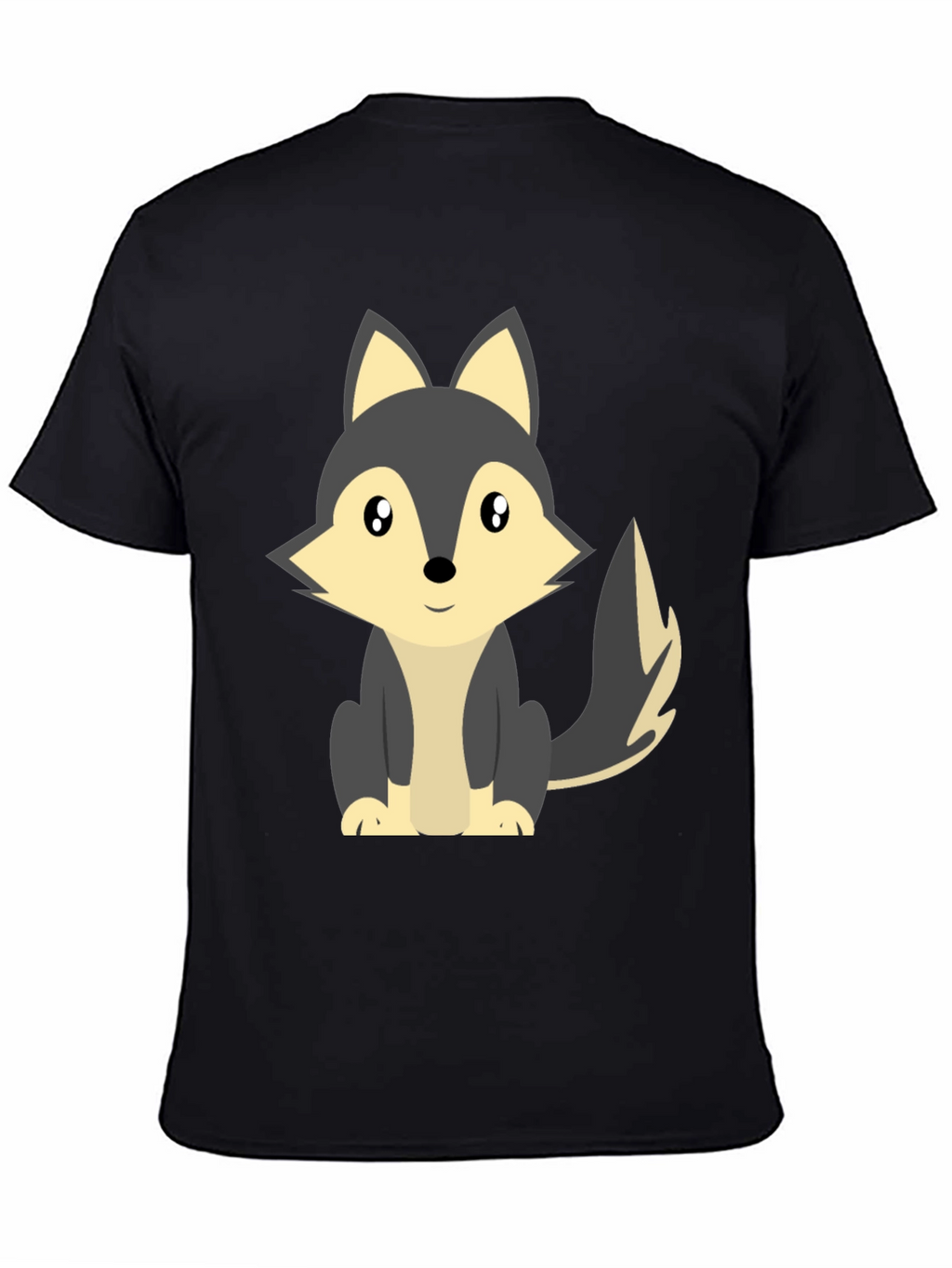 Cute Cartoon Wolf Graphic Tee - Black
