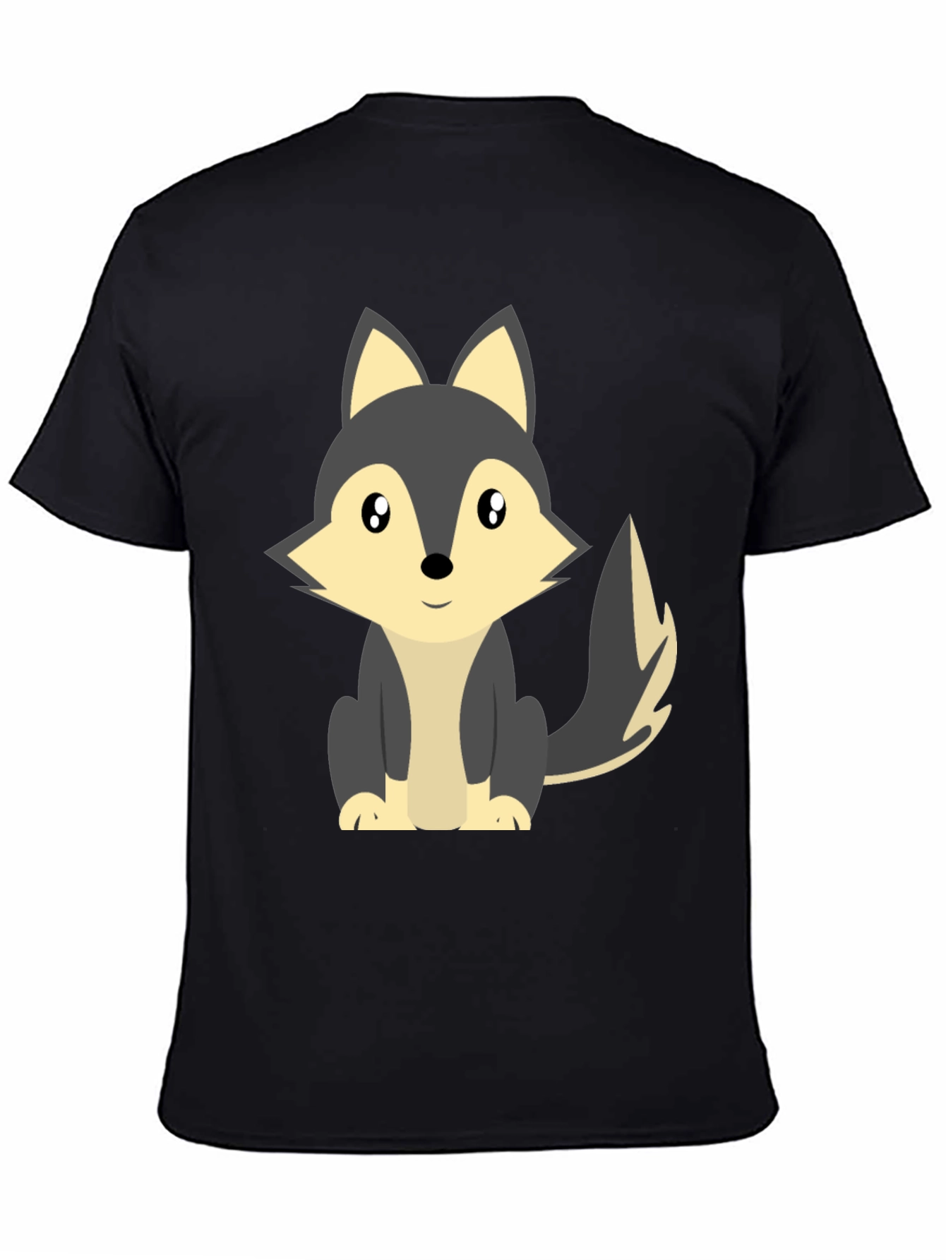 Cute Cartoon Wolf Graphic Tee - Black