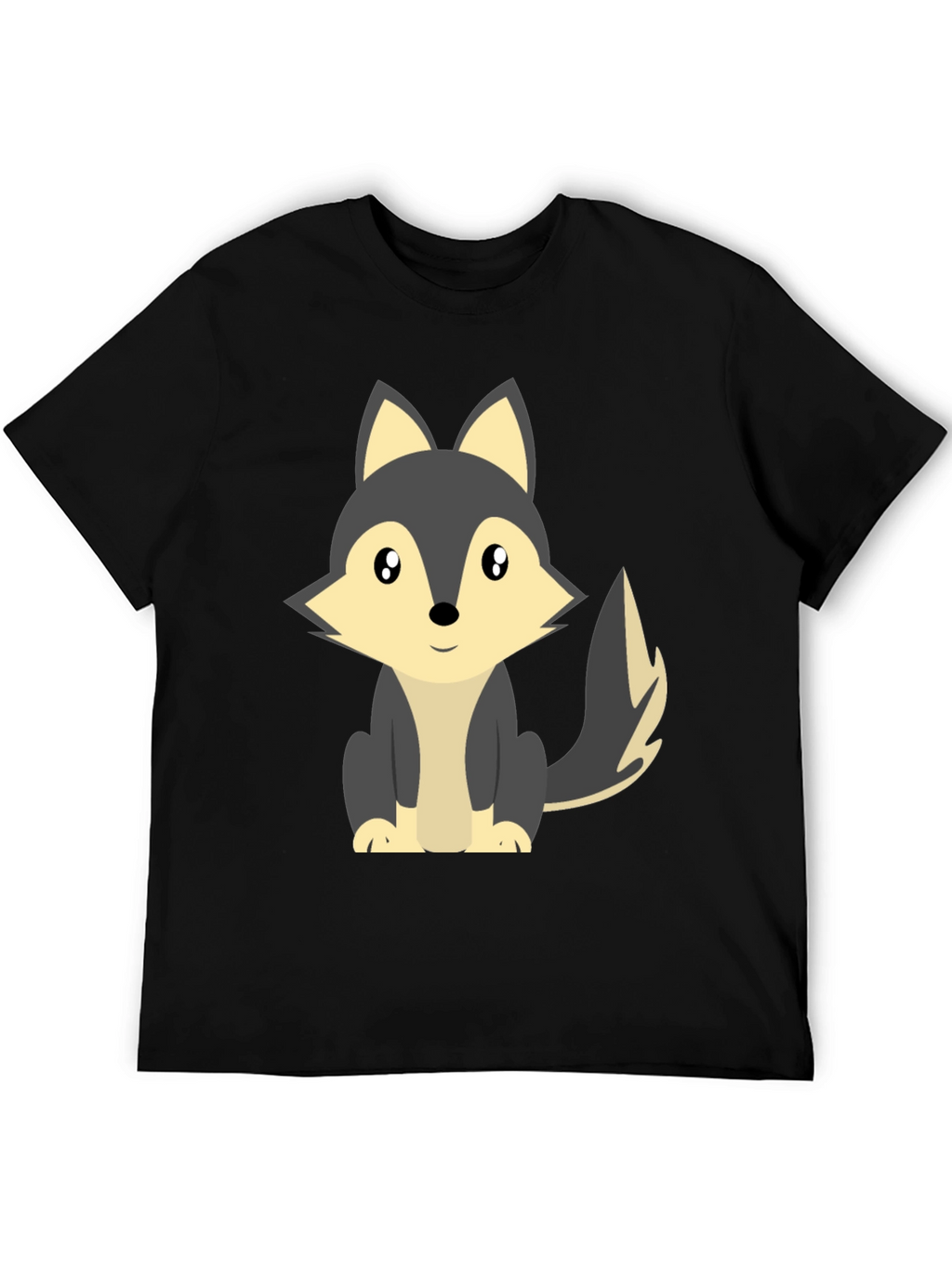 Cute Cartoon Wolf Graphic Tee - Black