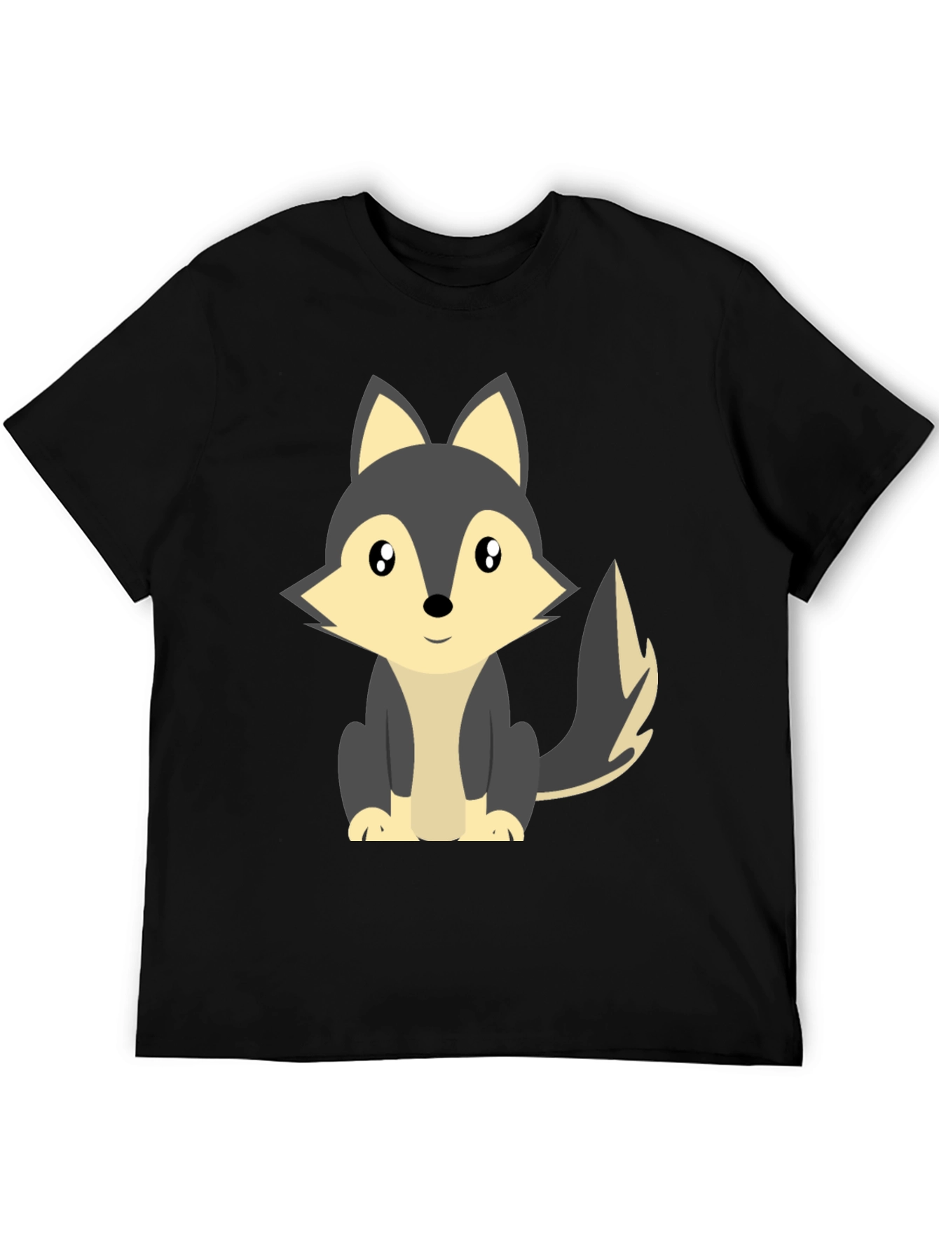 Cute Cartoon Wolf Graphic Tee - Black