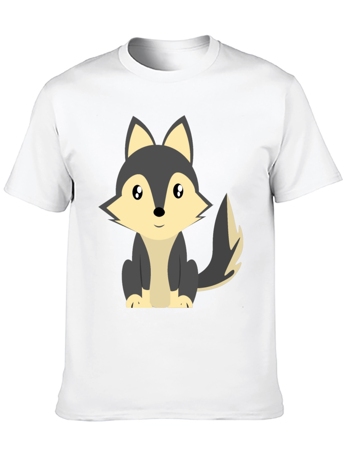 Cute Cartoon Wolf Graphic Tee - Black