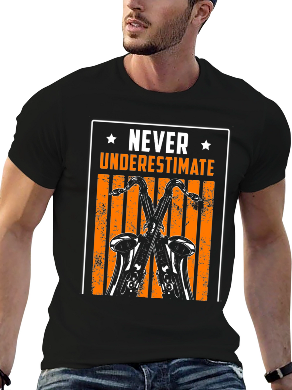 Never Underestimate Saxophone Black T-Shirt