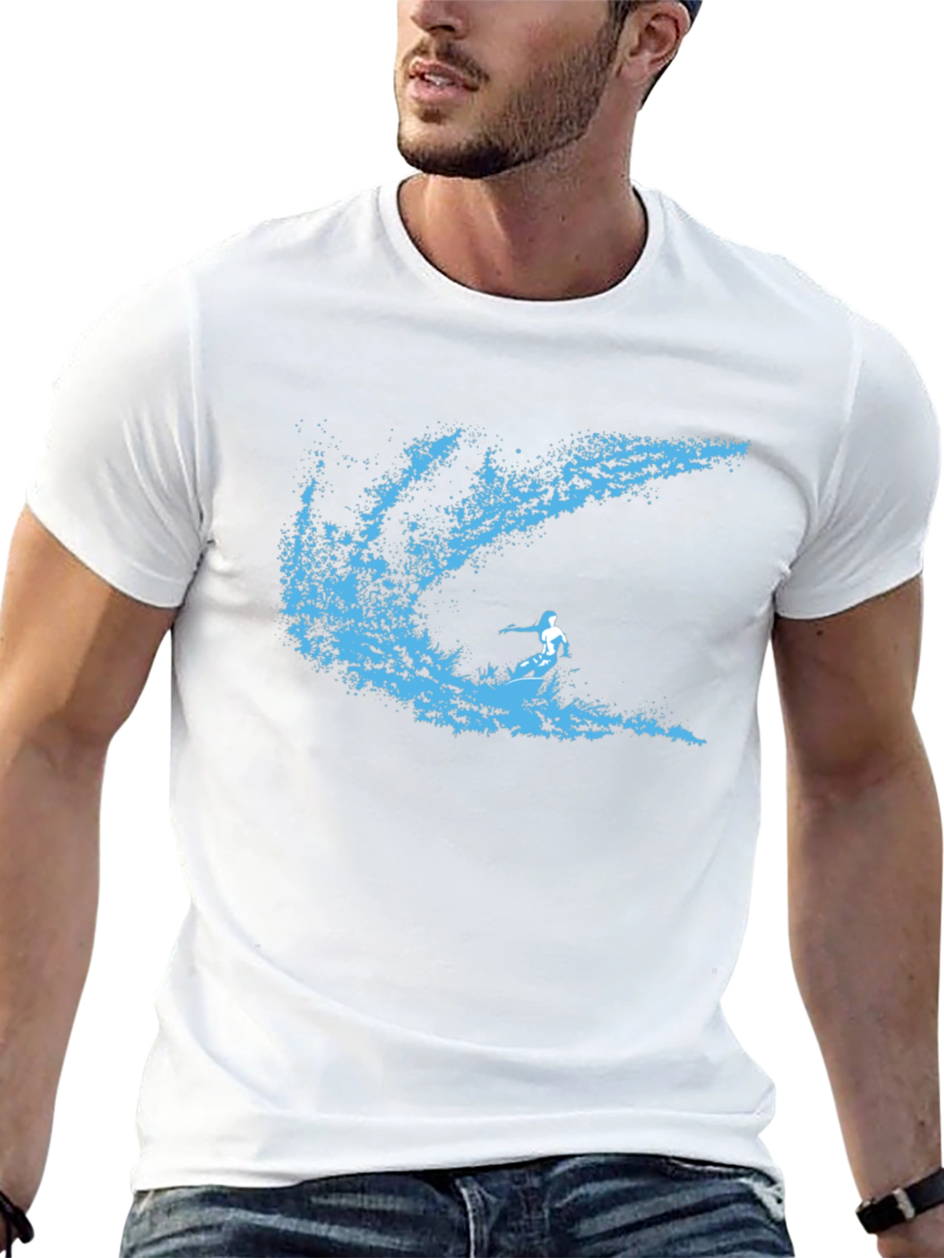 Surfer Wave Graphic T-Shirt - Stylish Black Tee