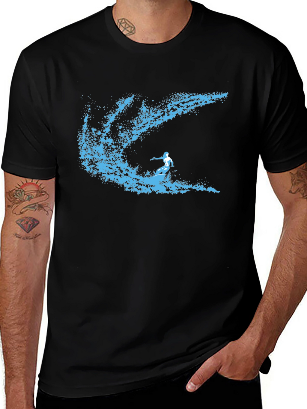 Surfer Wave Graphic T-Shirt - Stylish Black Tee