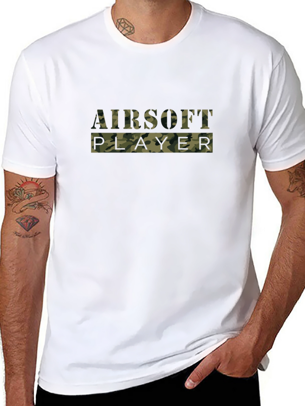 Airsoft Player Camo Print Black T-Shirt