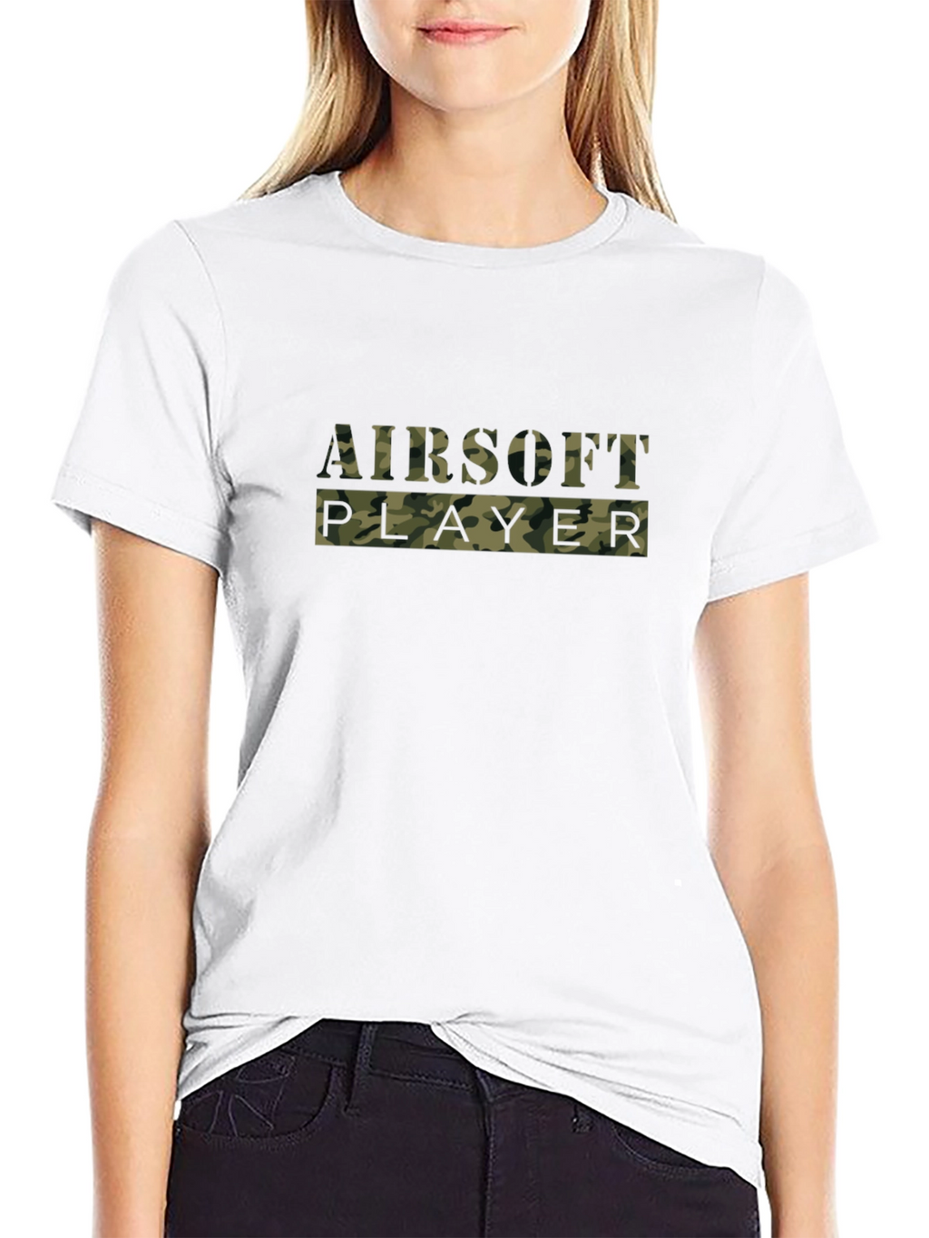 Airsoft Player Camo Print Black T-Shirt