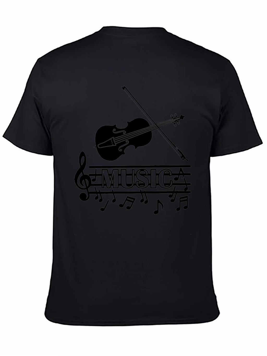 Music Lovers Black T-Shirt - Violin & Notes Design