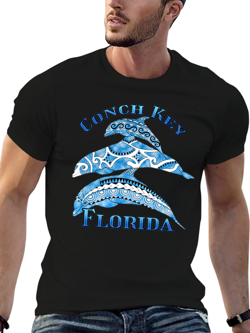 Conch Key Florida Dolphin Graphic T-Shirt