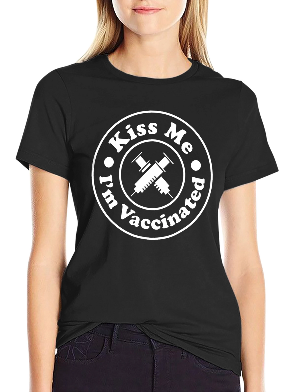 Kiss Me Im Vaccinated T-Shirt - Black Crew Neck