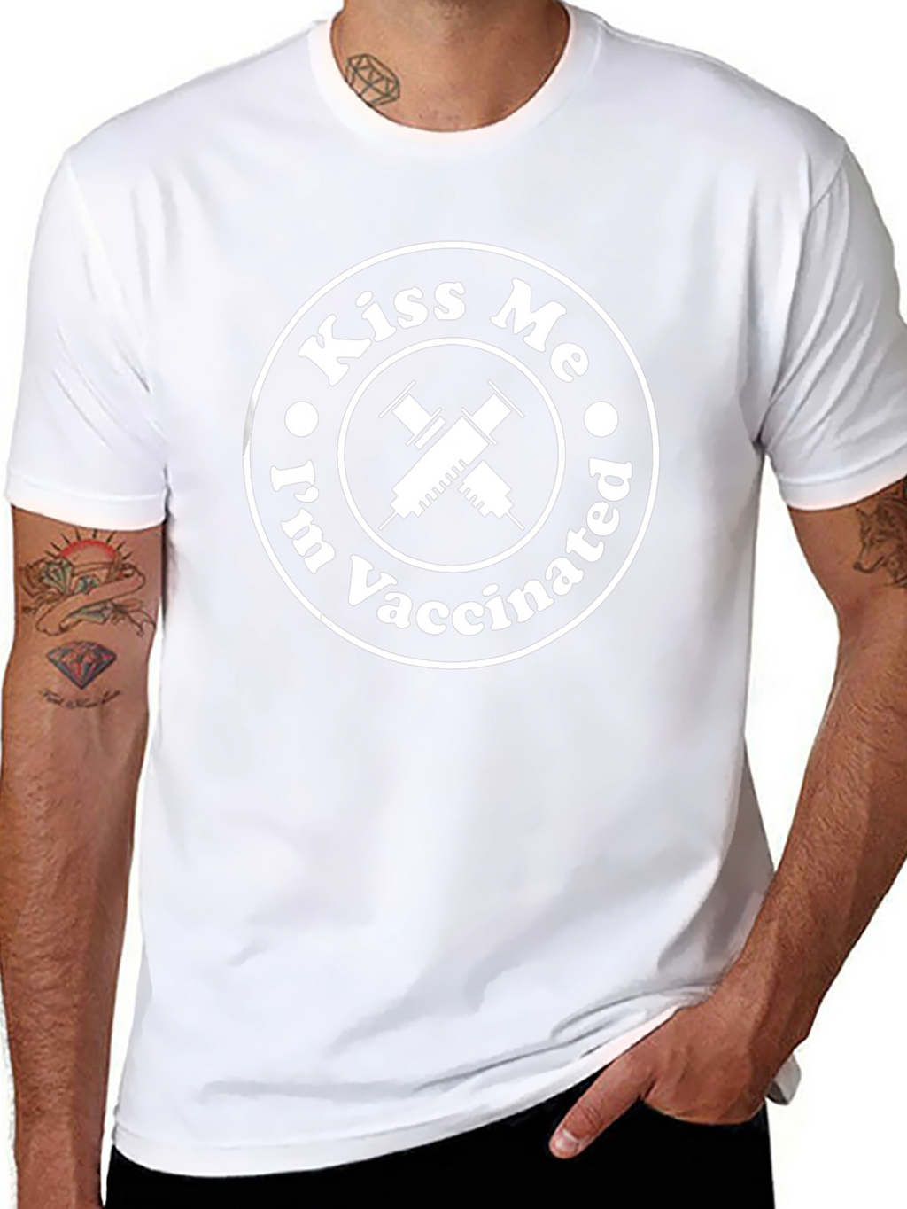 Kiss Me Im Vaccinated T-Shirt - Black Crew Neck