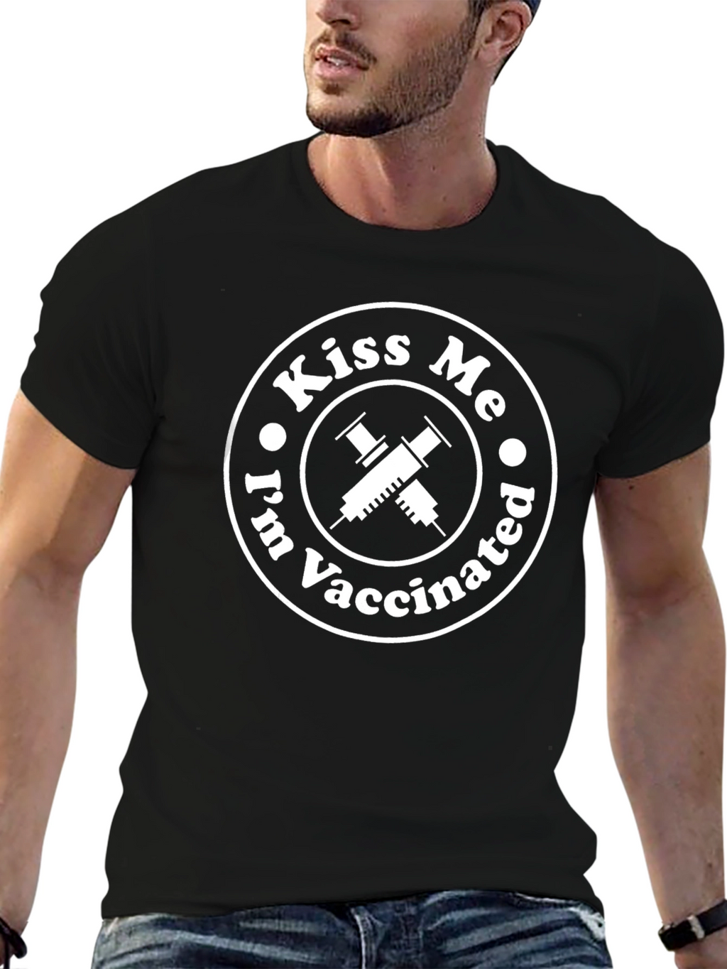 Kiss Me Im Vaccinated T-Shirt - Black Crew Neck