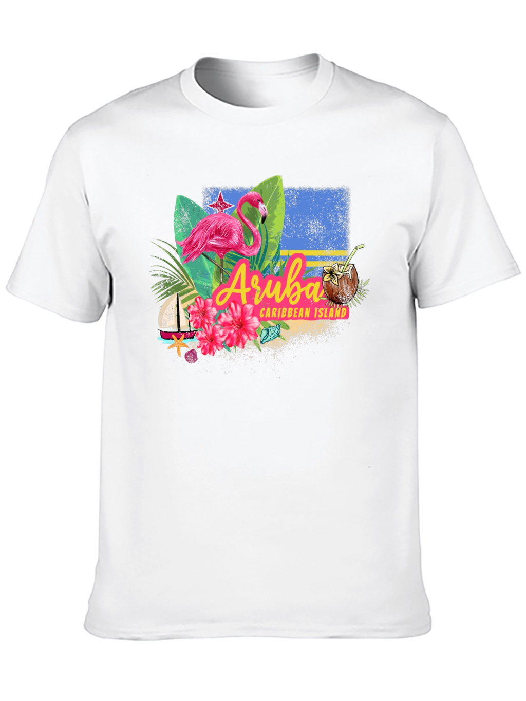 Aruba Caribbean Island Flamingo Black T-Shirt