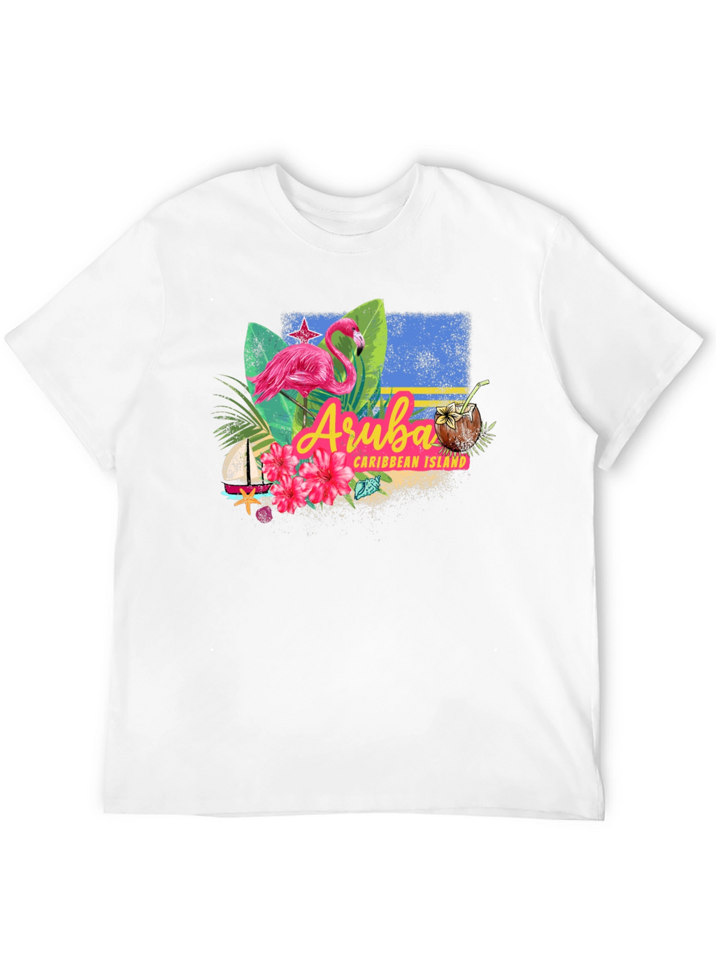 Aruba Caribbean Island Flamingo Black T-Shirt