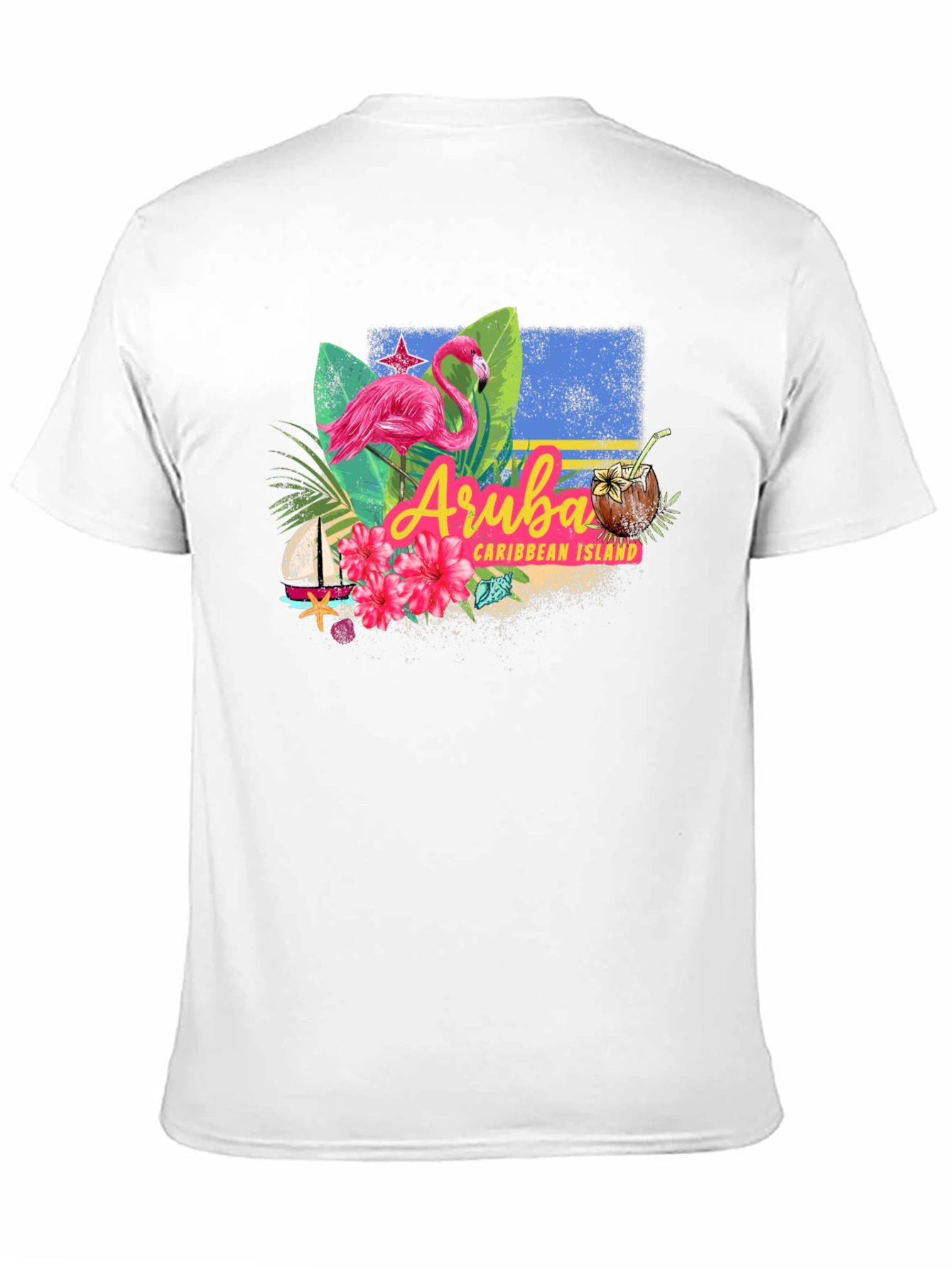 Aruba Caribbean Island Flamingo Black T-Shirt