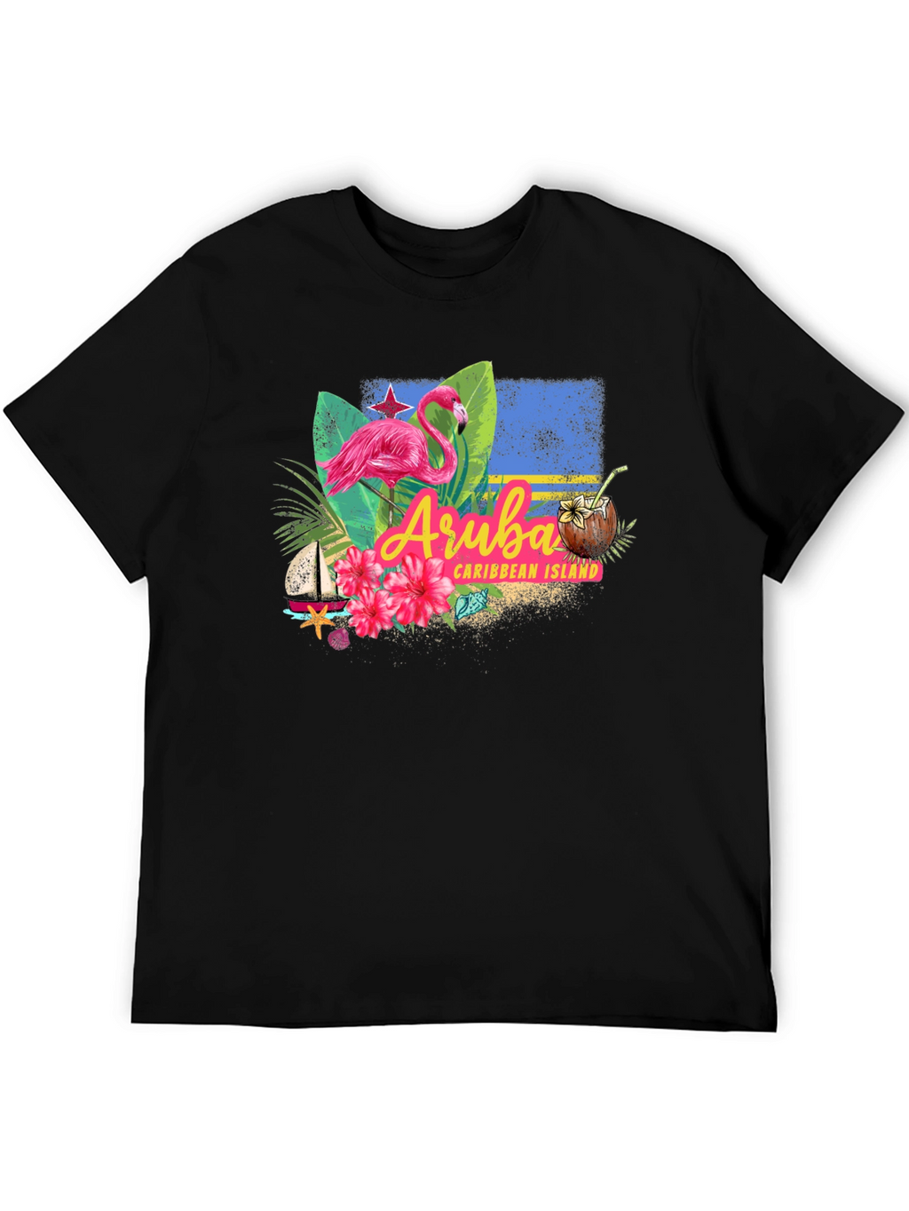 Aruba Caribbean Island Flamingo Black T-Shirt