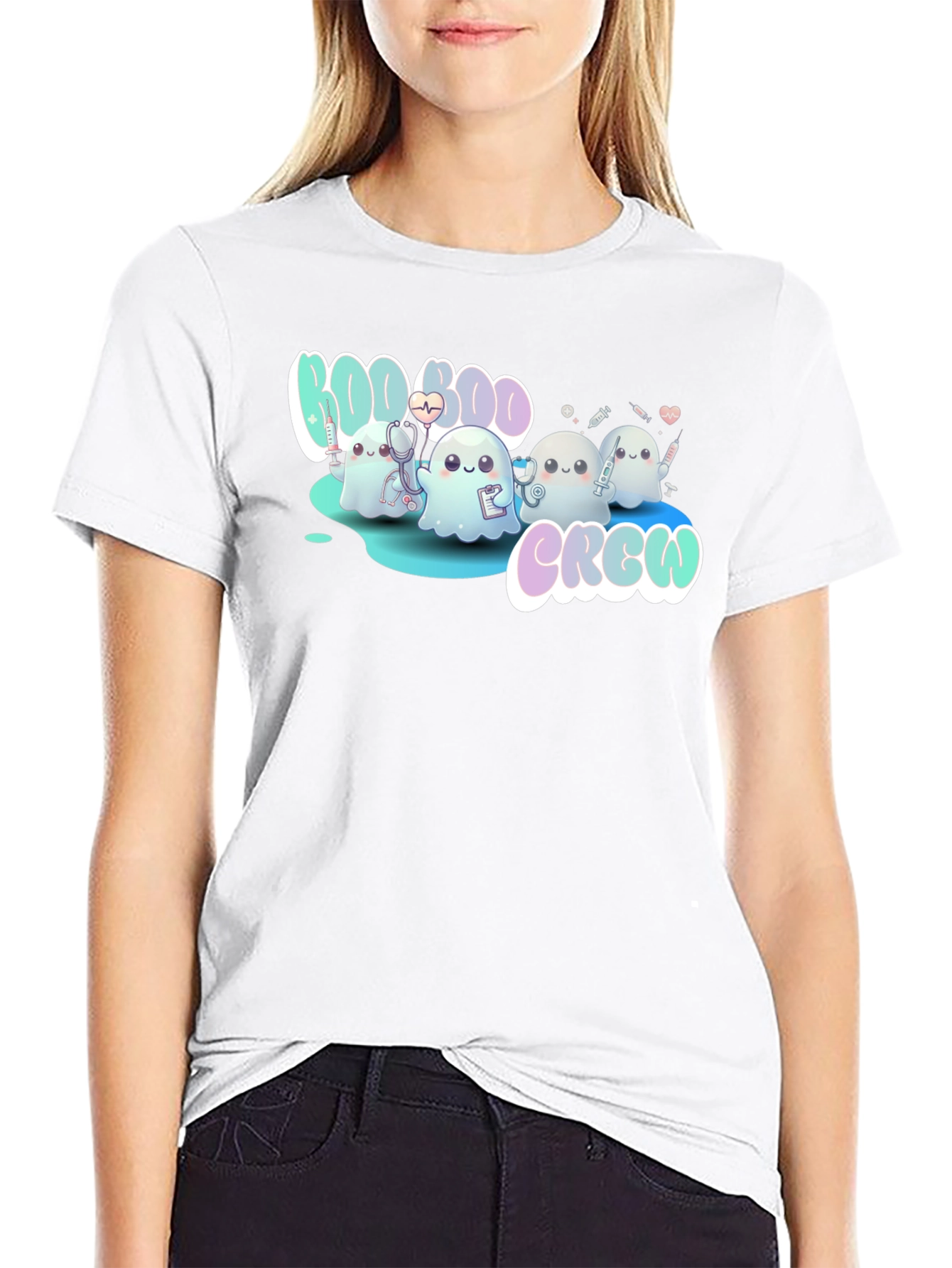 Boo Boo Crew Black T-Shirt Cute Ghost Nurse Tee