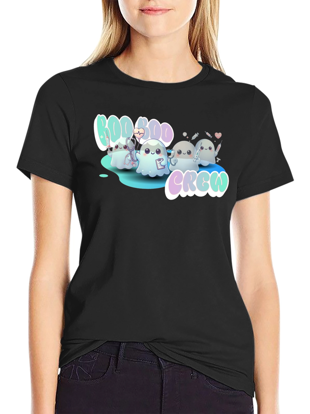 Boo Boo Crew Black T-Shirt Cute Ghost Nurse Tee