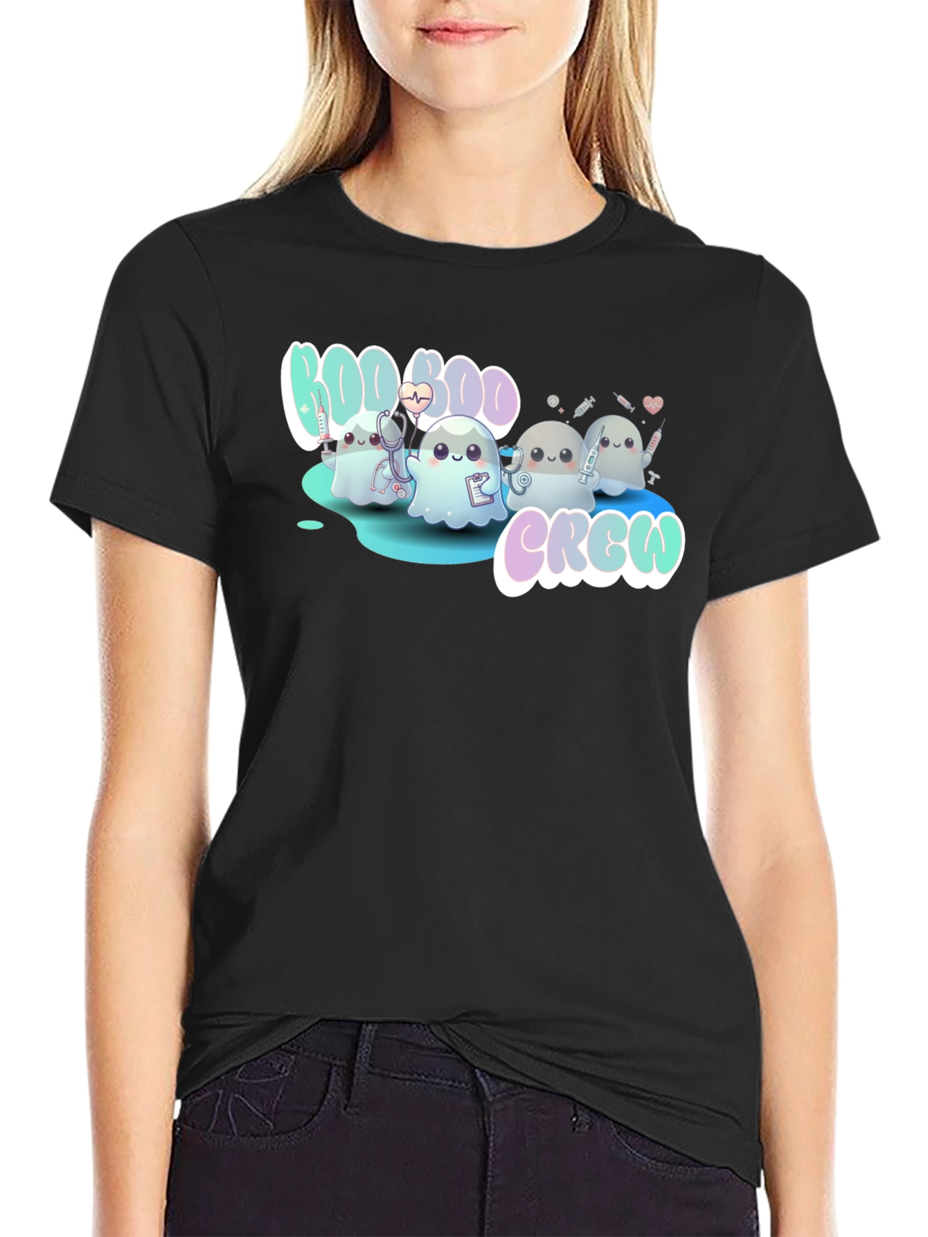 Boo Boo Crew Black T-Shirt Cute Ghost Nurse Tee