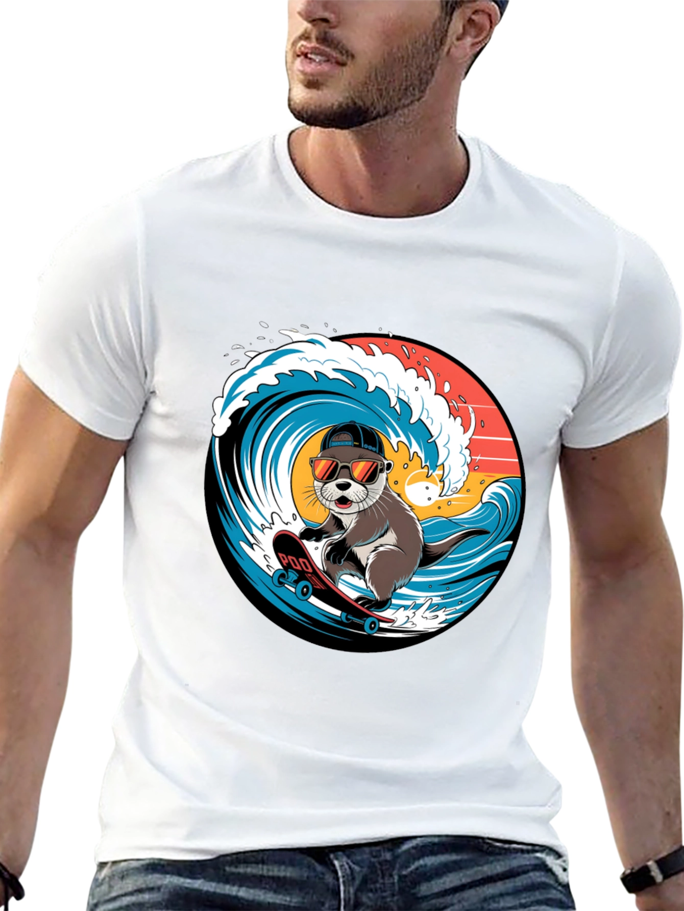 Cool Otter Skateboarder Graphic Tee