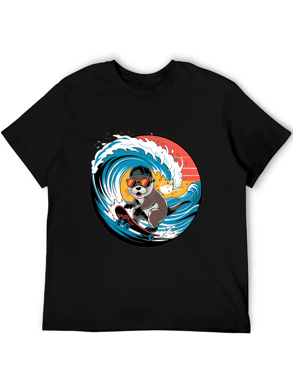 Cool Otter Skateboarder Graphic Tee