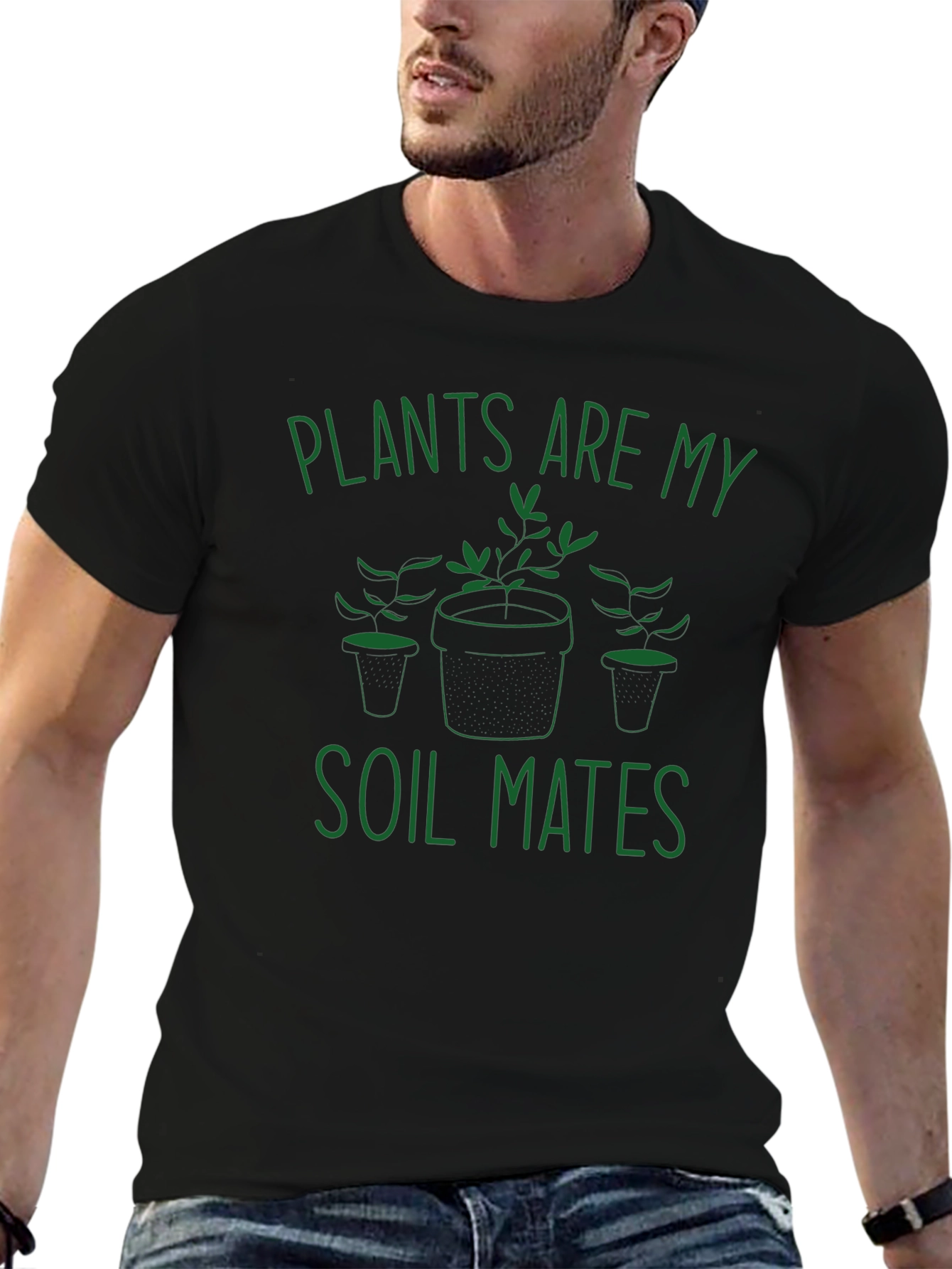 Plants are My Soil Mates T-Shirt - Black Cotton