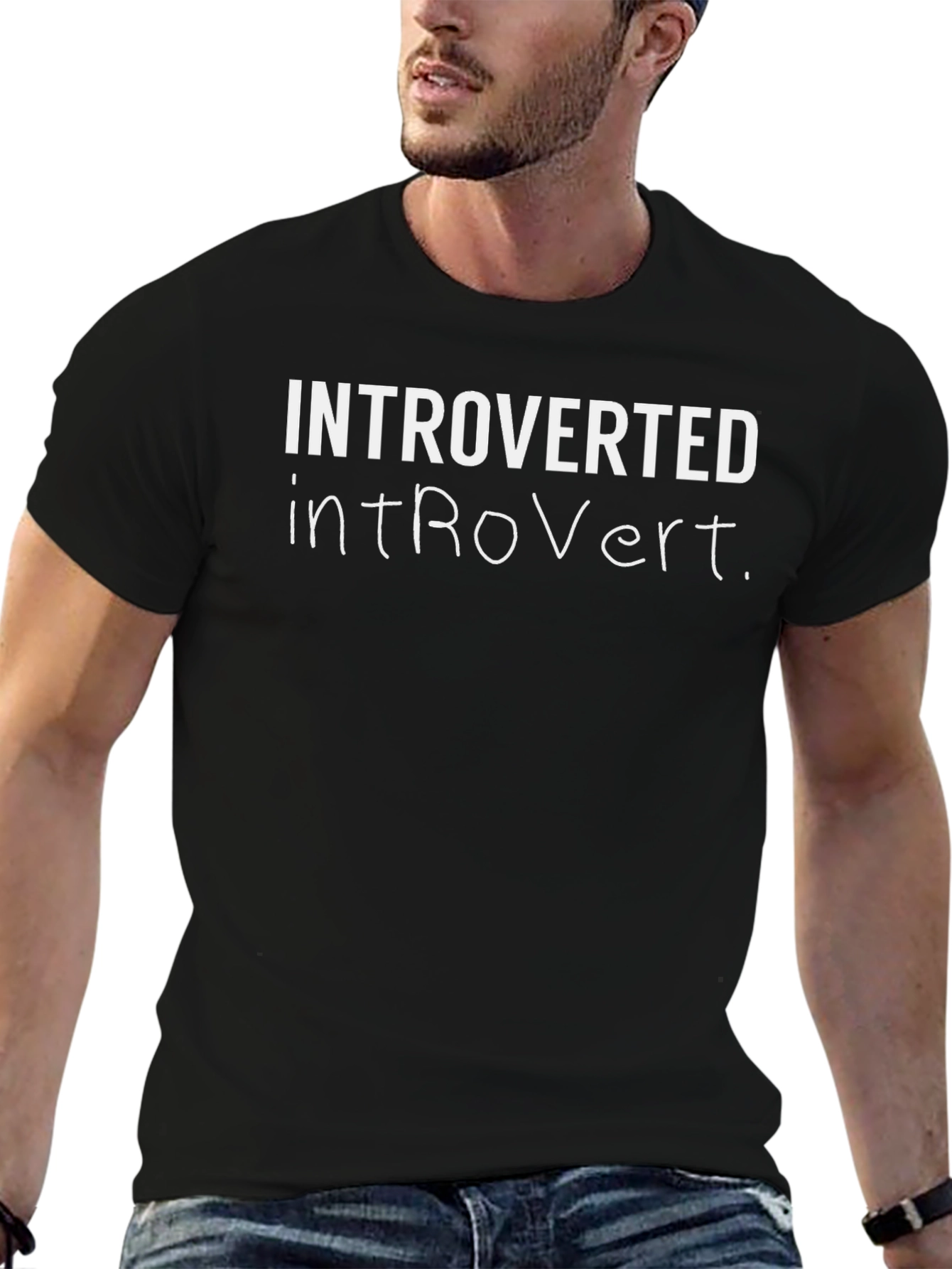Introverted Tee - Black Cotton Blend Casual Shirt