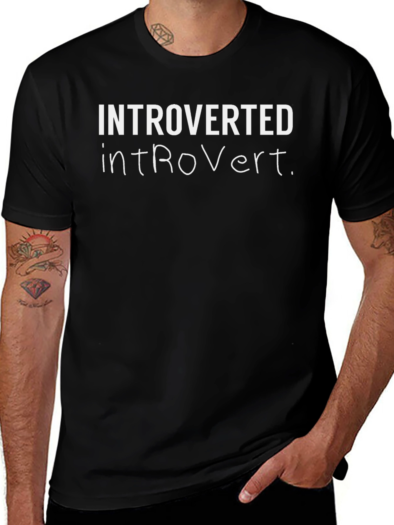 Introverted Tee - Black Cotton Blend Casual Shirt