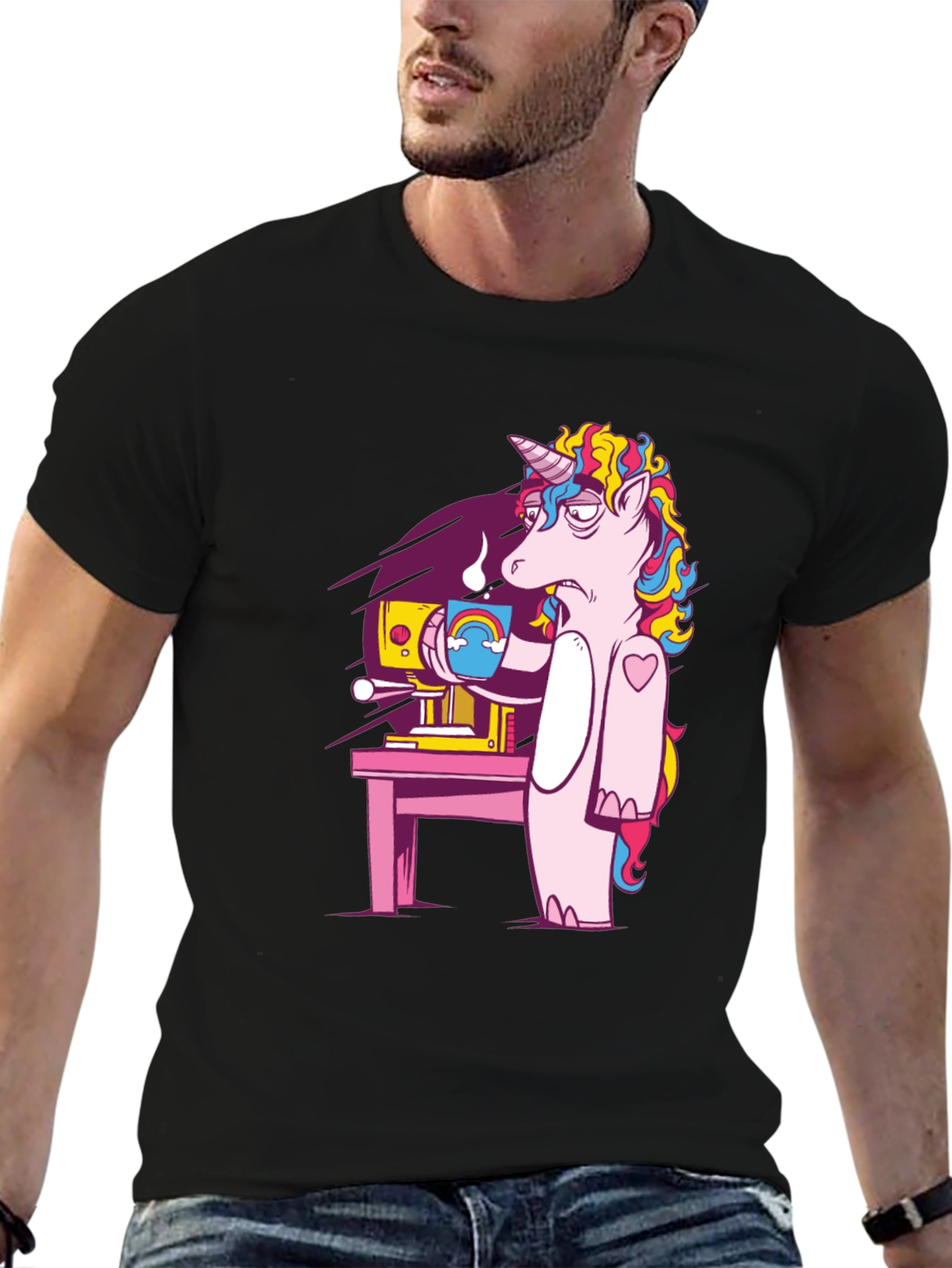 Unicorn Coffee Graphic Tee - Black